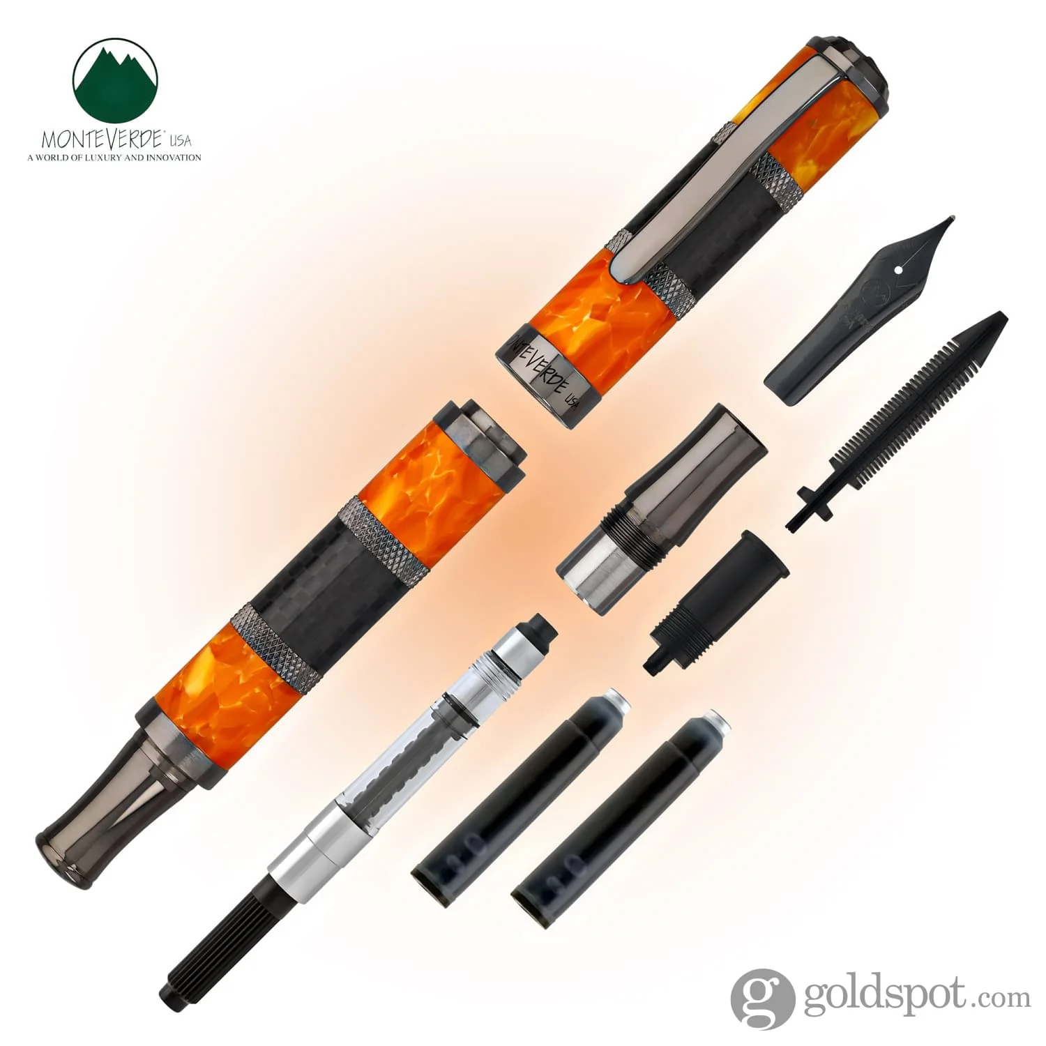 Monteverde Regatta Sport Fountain Pen in Orange/Carbon Fiber - Image 7