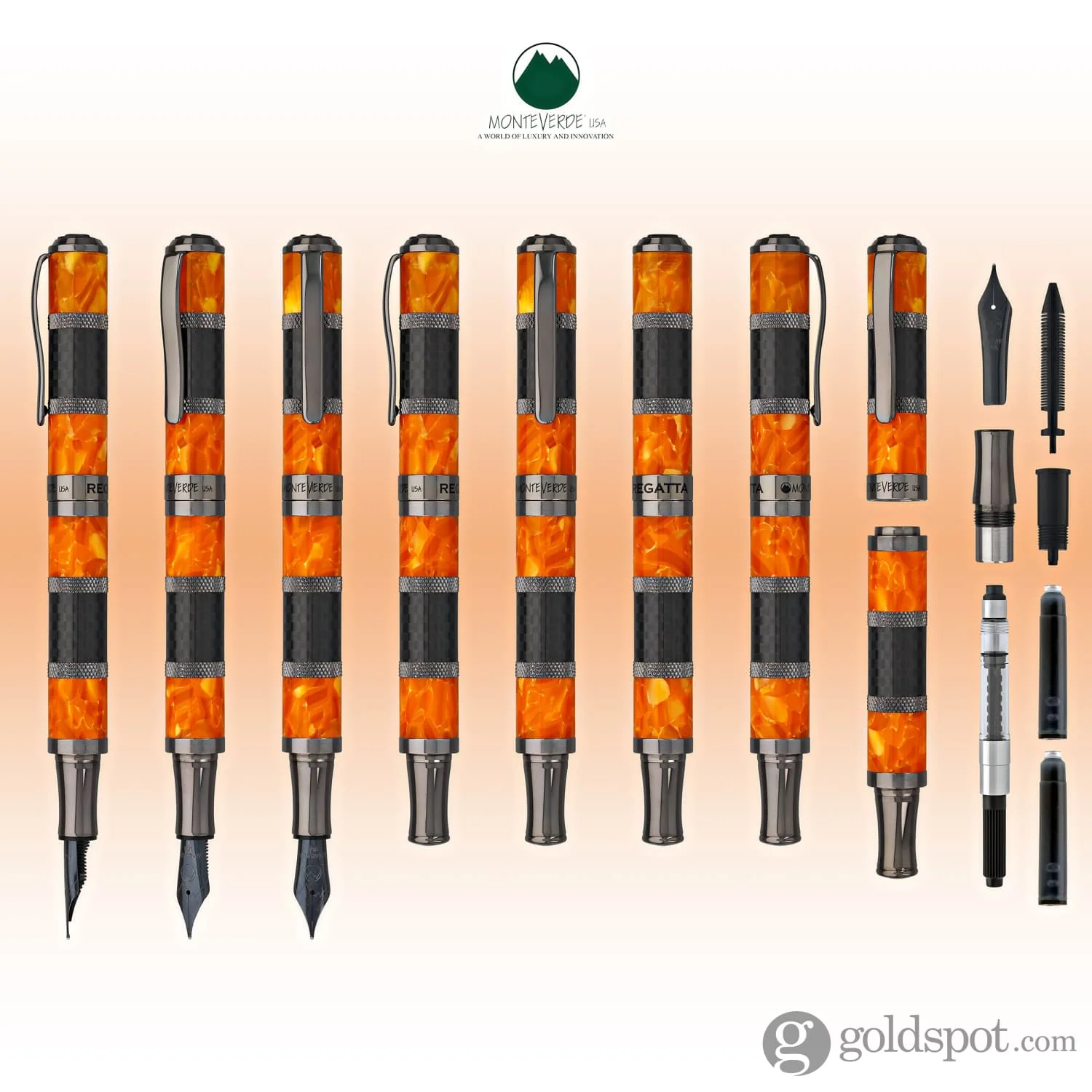 Monteverde Regatta Sport Fountain Pen in Orange/Carbon Fiber - Image 8