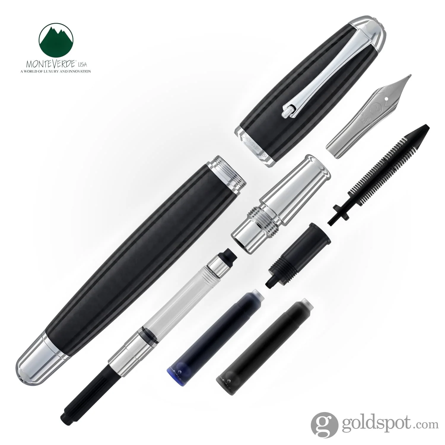 Monteverde Super Mega Fountain Pen in Carbon Fiber with Chrome Trim - Image 7