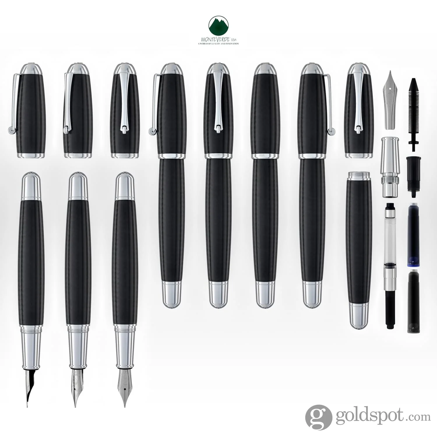 Monteverde Super Mega Fountain Pen in Carbon Fiber with Chrome Trim - Image 8