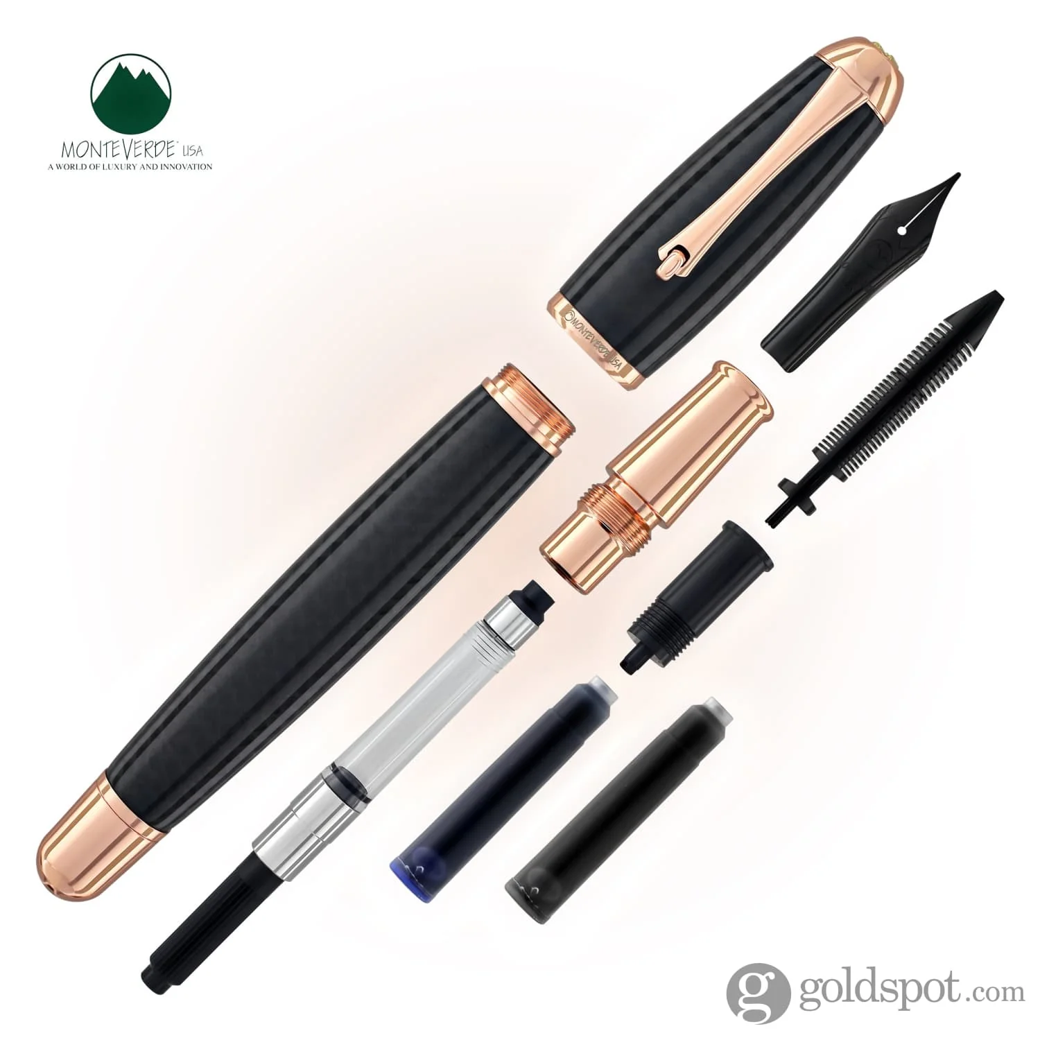 Monteverde Super Mega Fountain Pen in Carbon Fiber with Rosegold Trim - Image 7