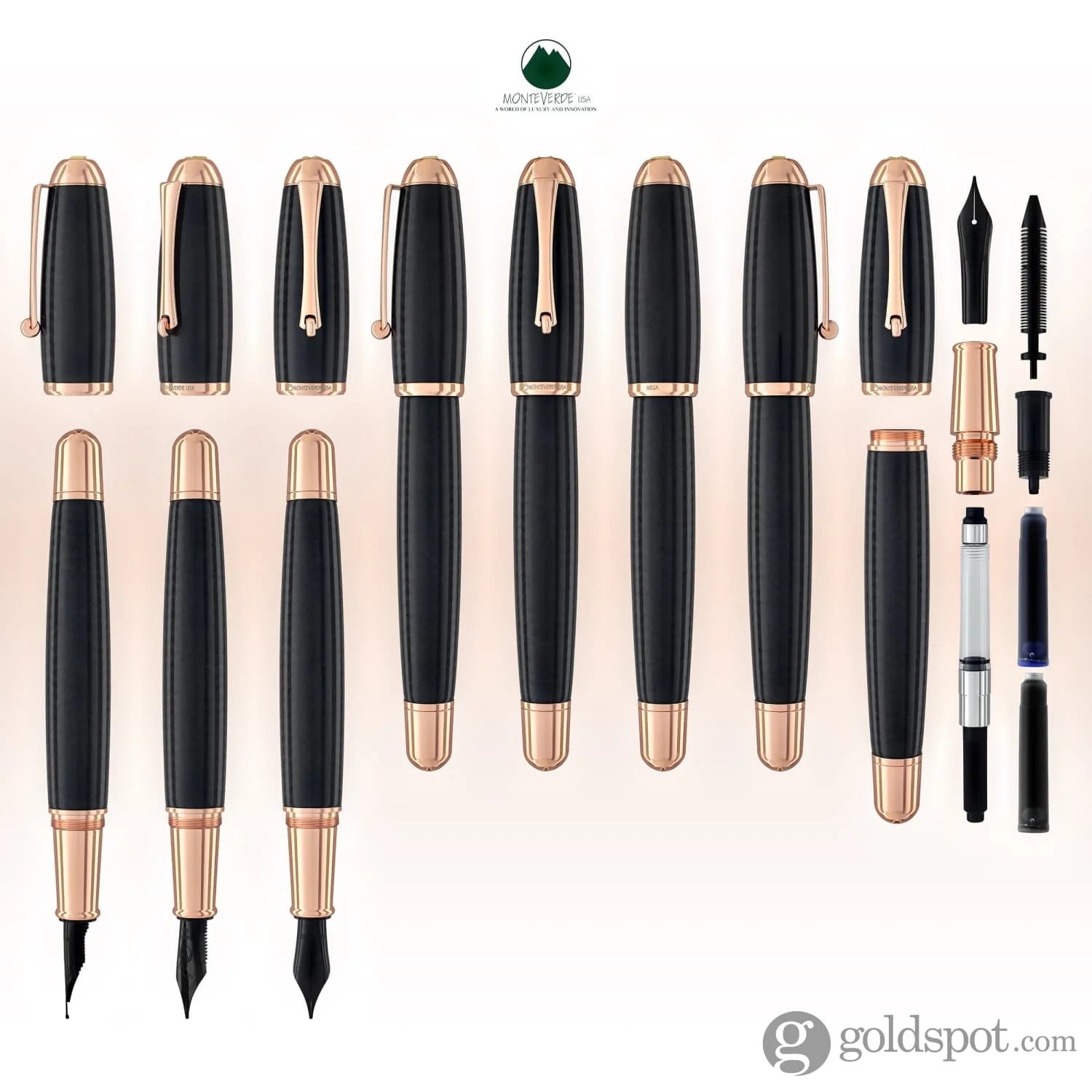 Monteverde Super Mega Fountain Pen in Carbon Fiber with Rosegold Trim - Image 8