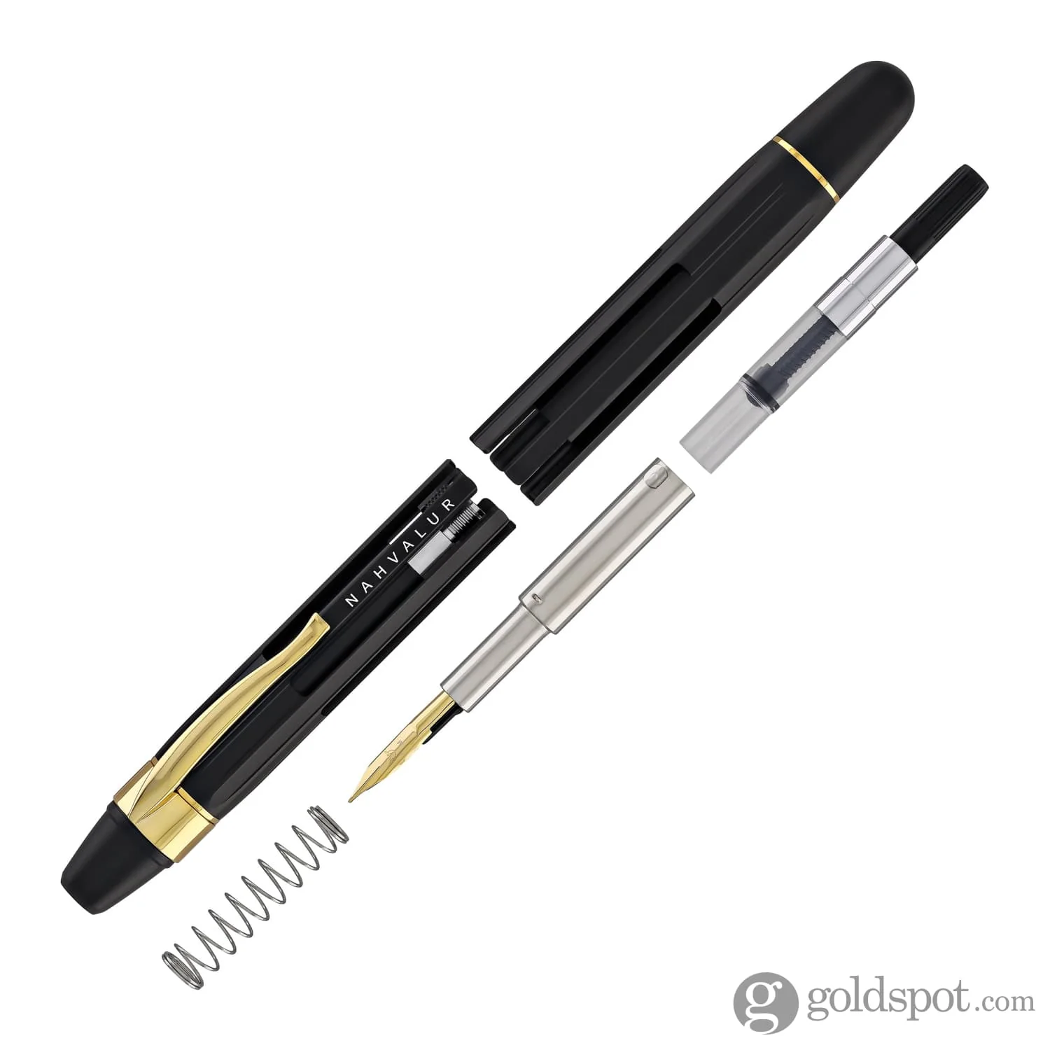 Nahvalur Eclipse Retractable Fountain Pen in Black with Gold Trim - Image 7