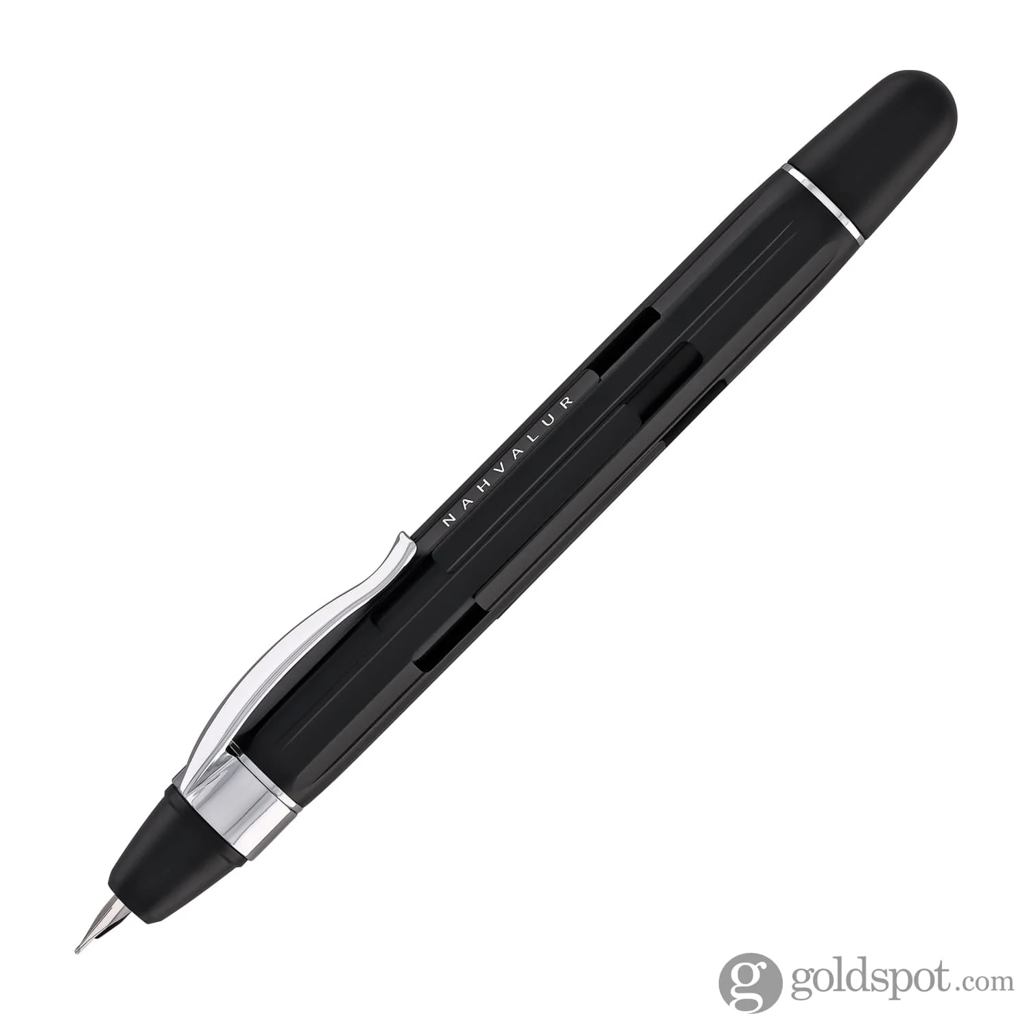 Nahvalur Eclipse Retractable Fountain Pen in Black with Silver Trim - Image 2