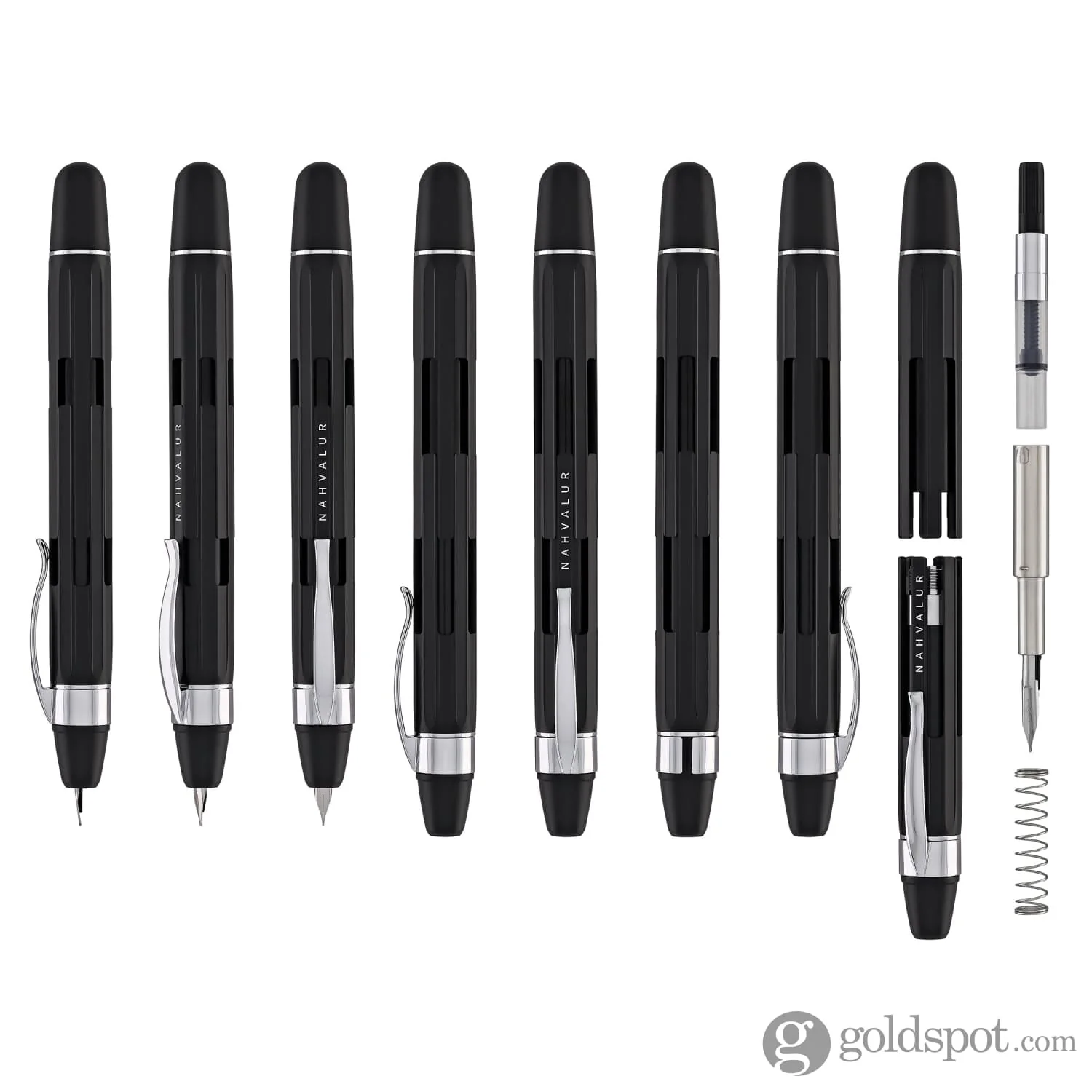 Nahvalur Eclipse Retractable Fountain Pen in Black with Silver Trim - Image 6