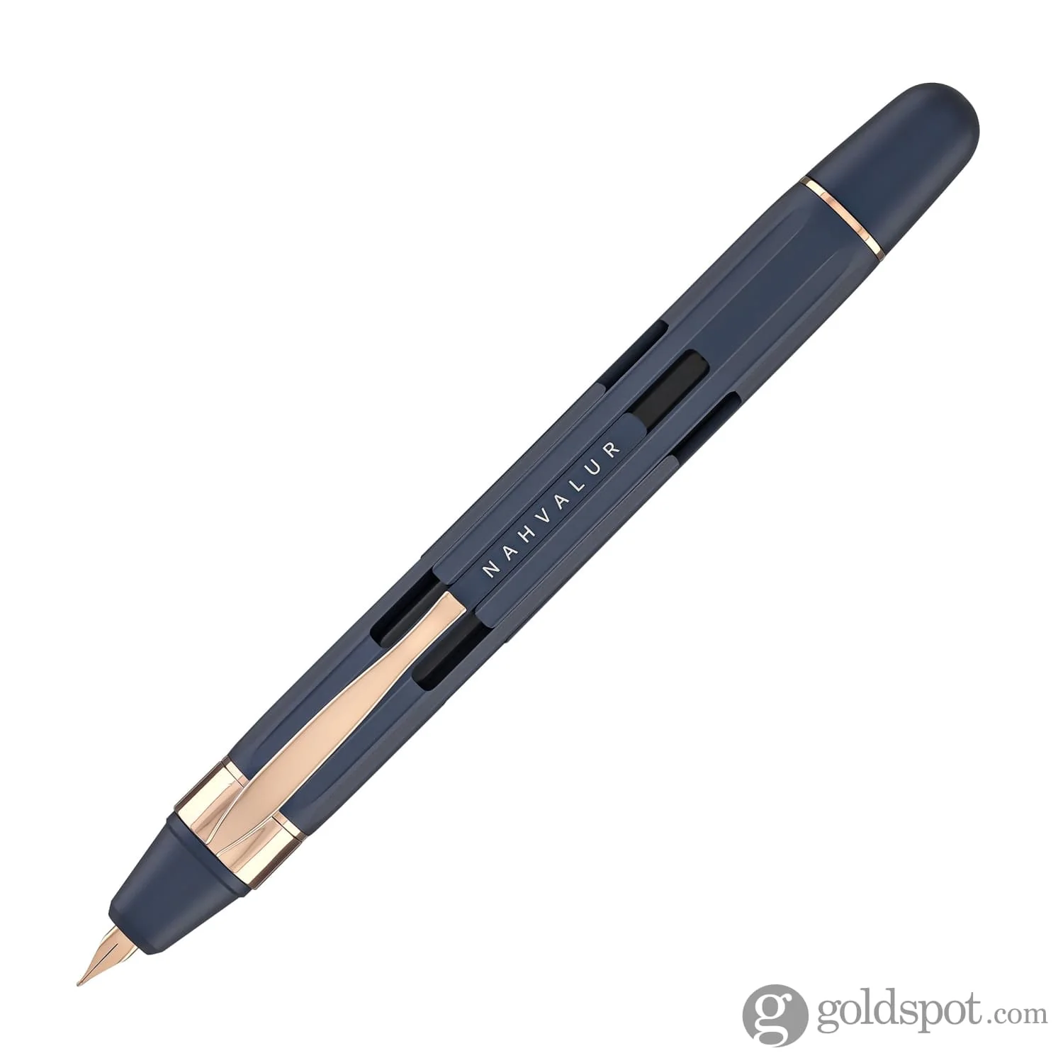 Nahvalur Eclipse Retractable Fountain Pen in Cobalt with Rose Gold Trim - Image 3