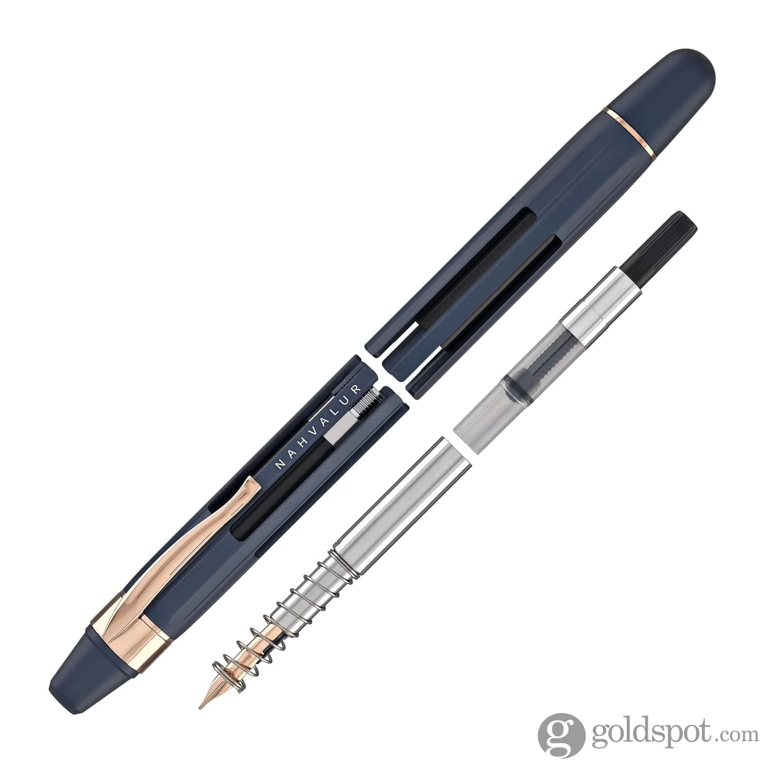 Nahvalur Eclipse Retractable Fountain Pen in Cobalt with Rose Gold Trim - Image 8