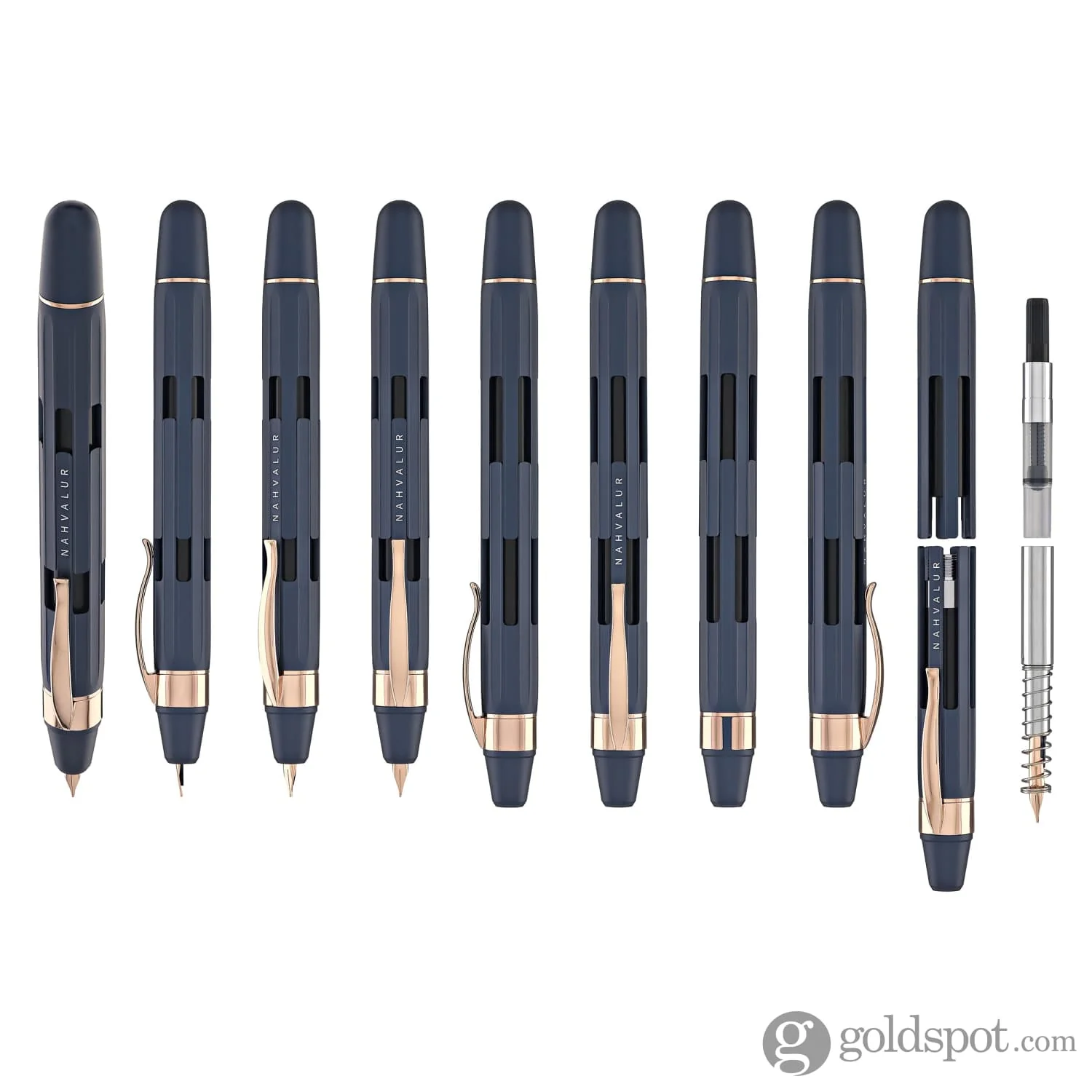 Nahvalur Eclipse Retractable Fountain Pen in Cobalt with Rose Gold Trim - Image 9