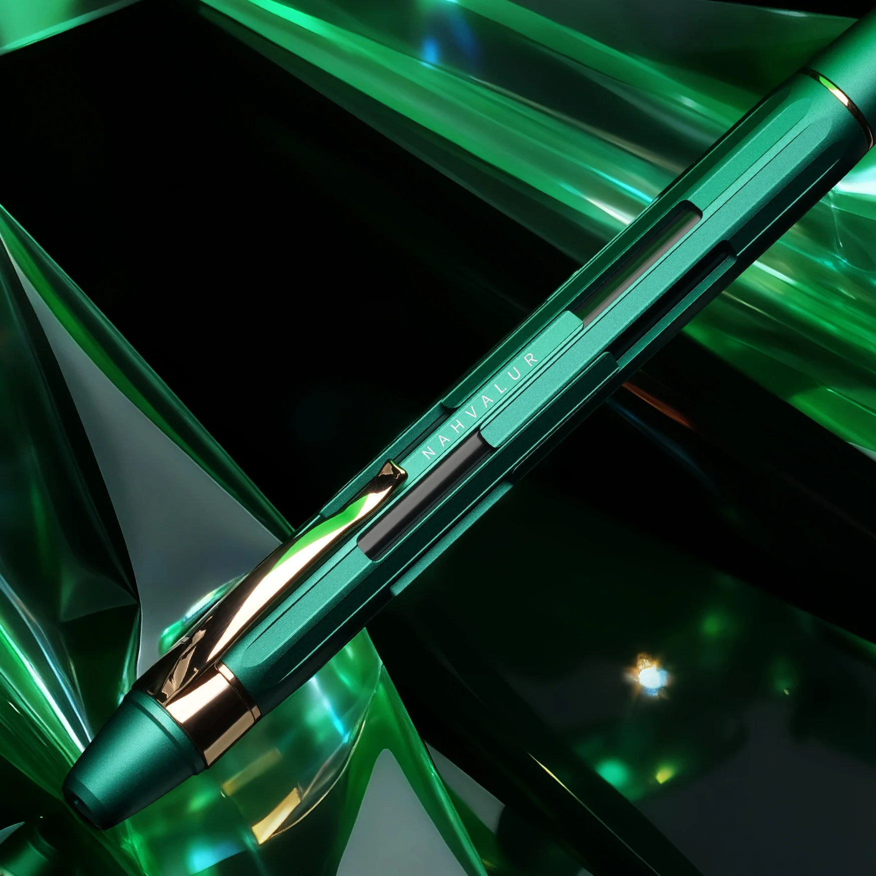 Nahvalur Eclipse Retractable Fountain Pen in Emerald with Gold Trim - Image 11