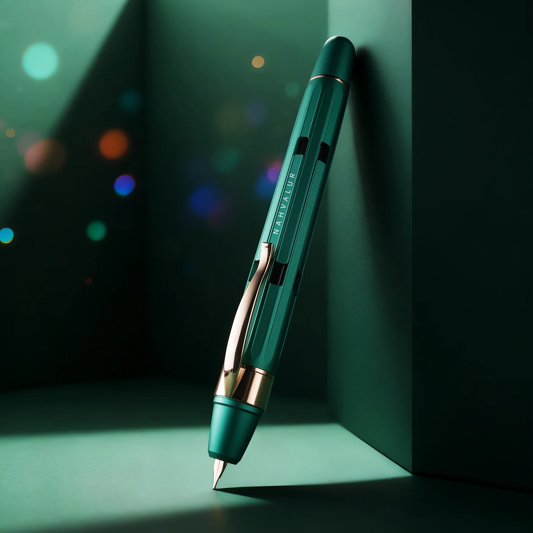 Nahvalur Eclipse Retractable Fountain Pen in Emerald with Gold Trim - Image 14