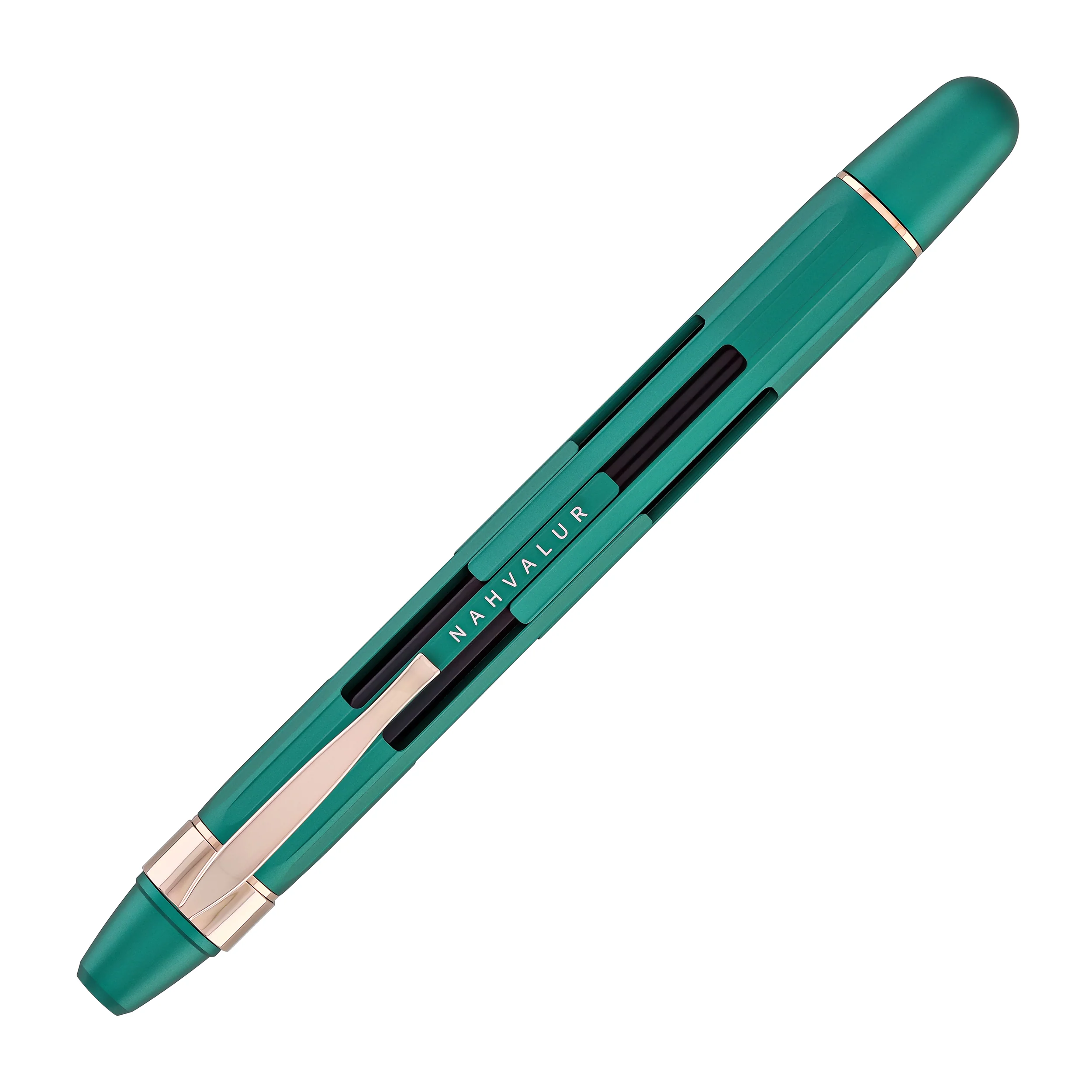 Nahvalur Eclipse Retractable Fountain Pen in Emerald with Gold Trim - Image 2