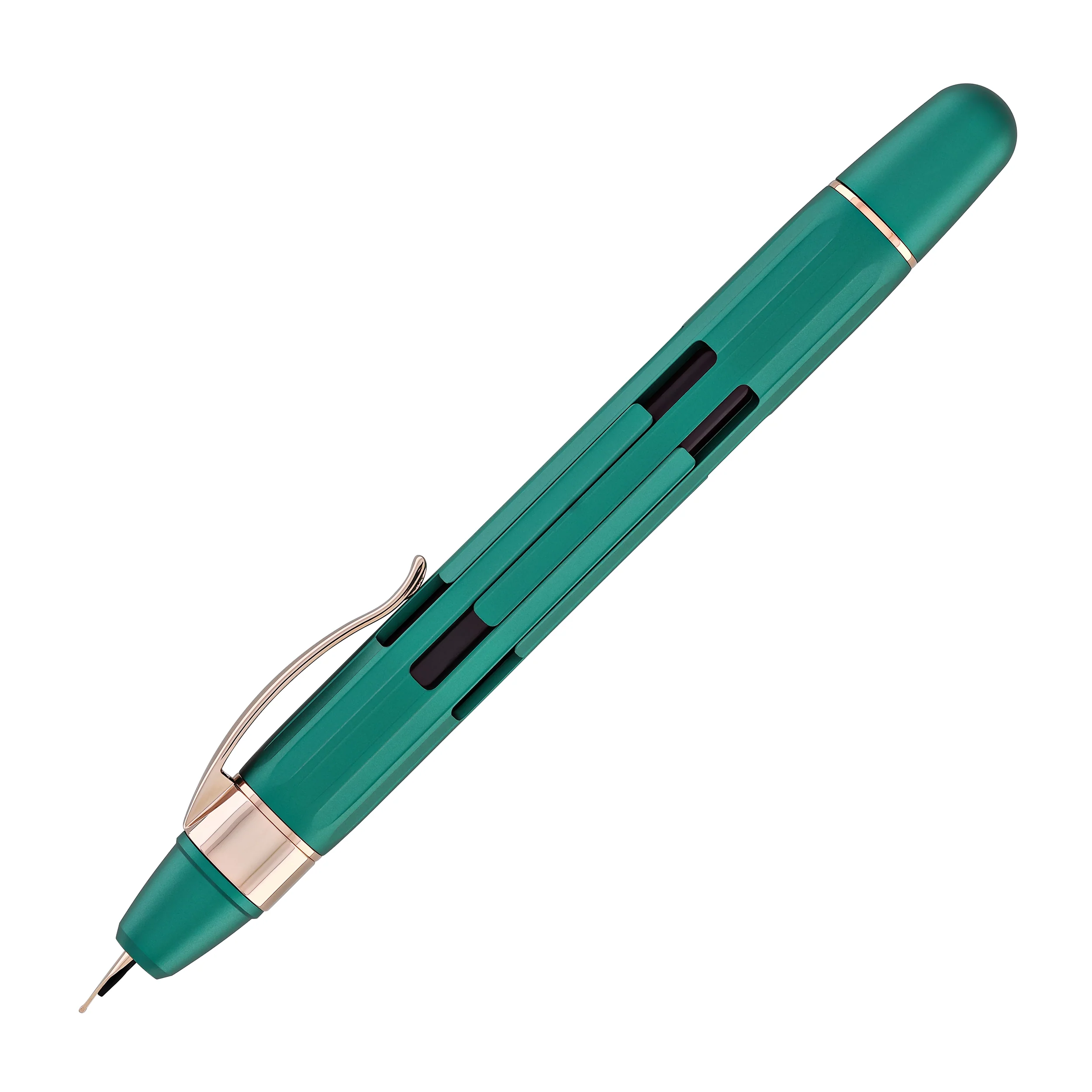 Nahvalur Eclipse Retractable Fountain Pen in Emerald with Gold Trim - Image 5