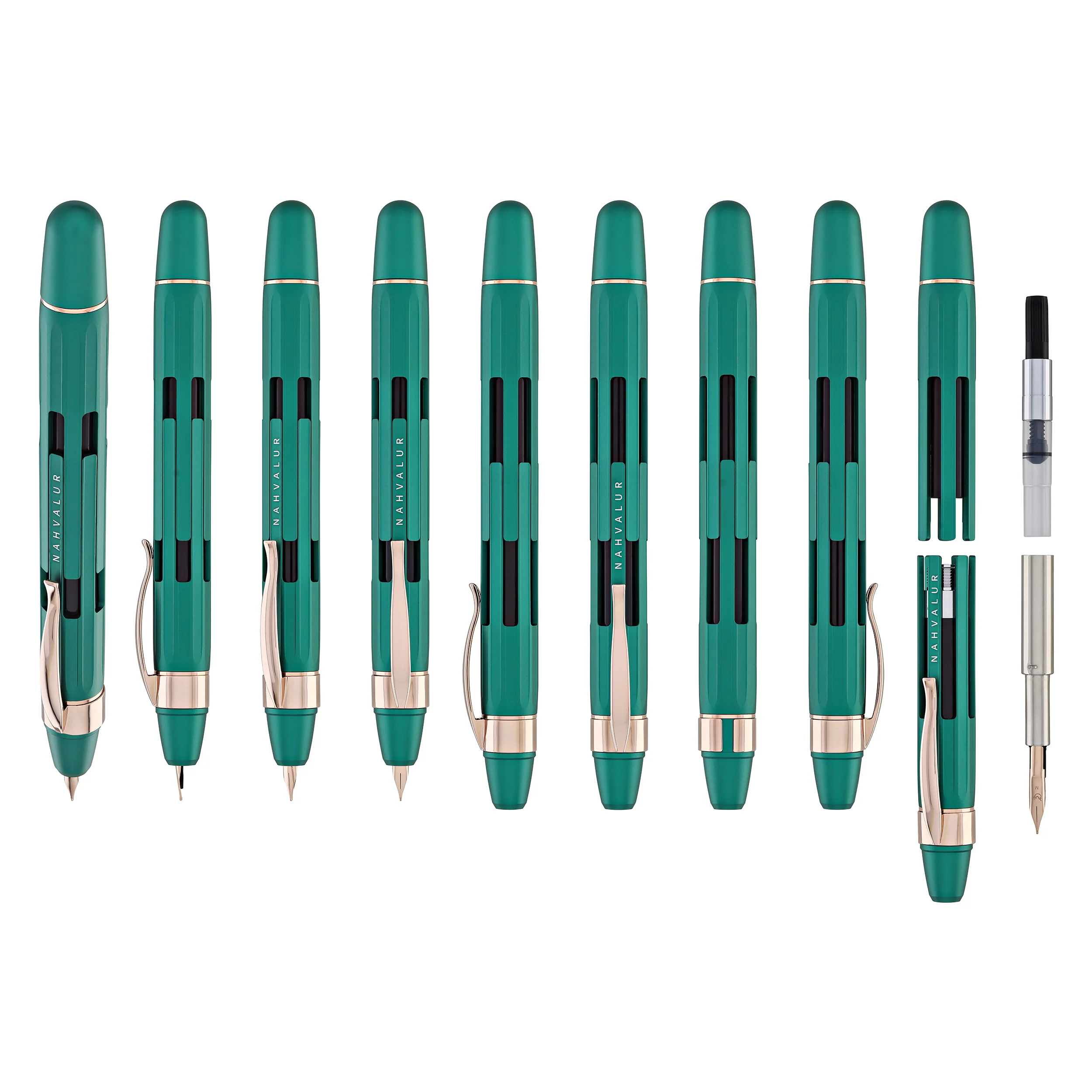 Nahvalur Eclipse Retractable Fountain Pen in Emerald with Gold Trim - Image 9
