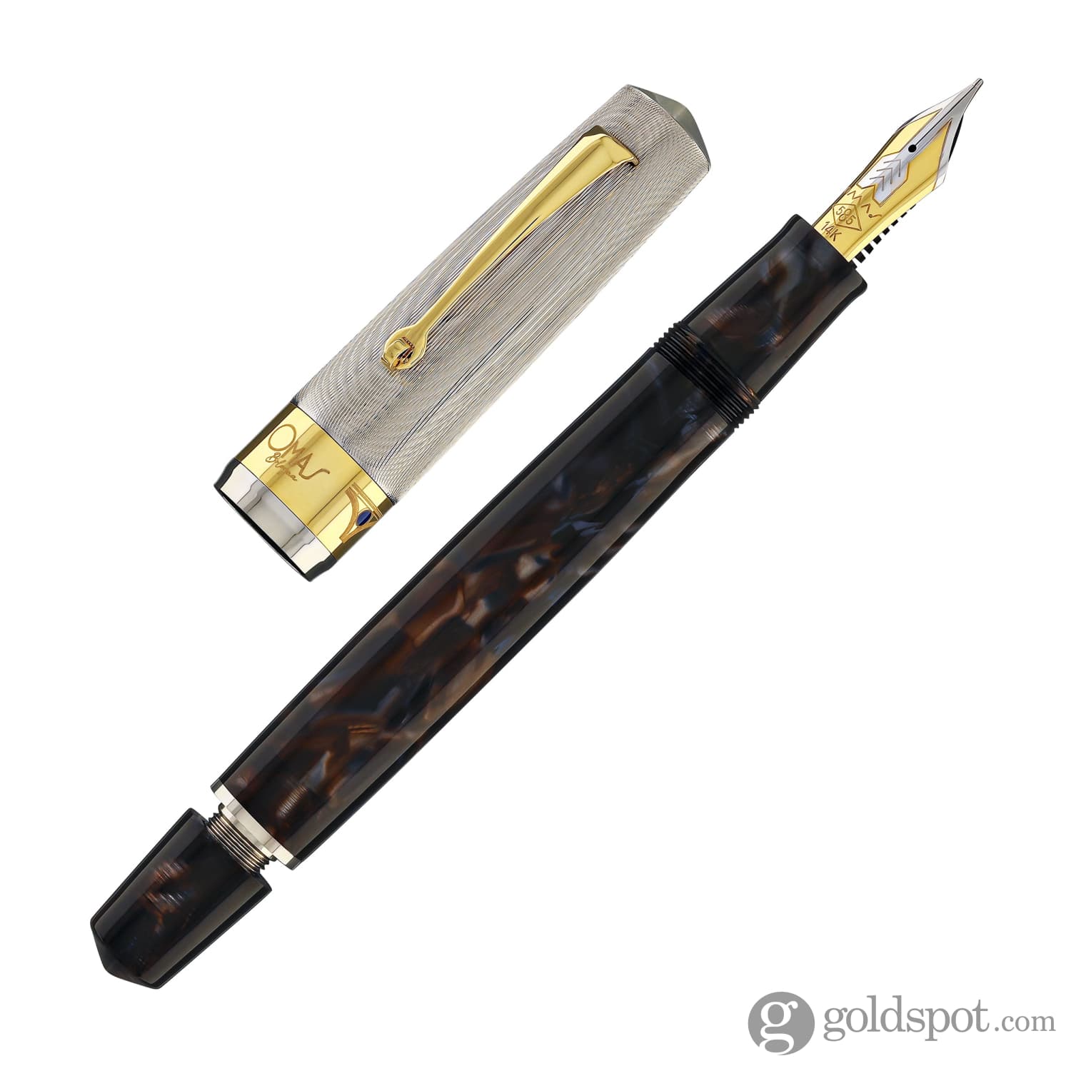 Omas Bologna Fountain Pen in Galassia Argento with Gold Trim 14K - Image 8
