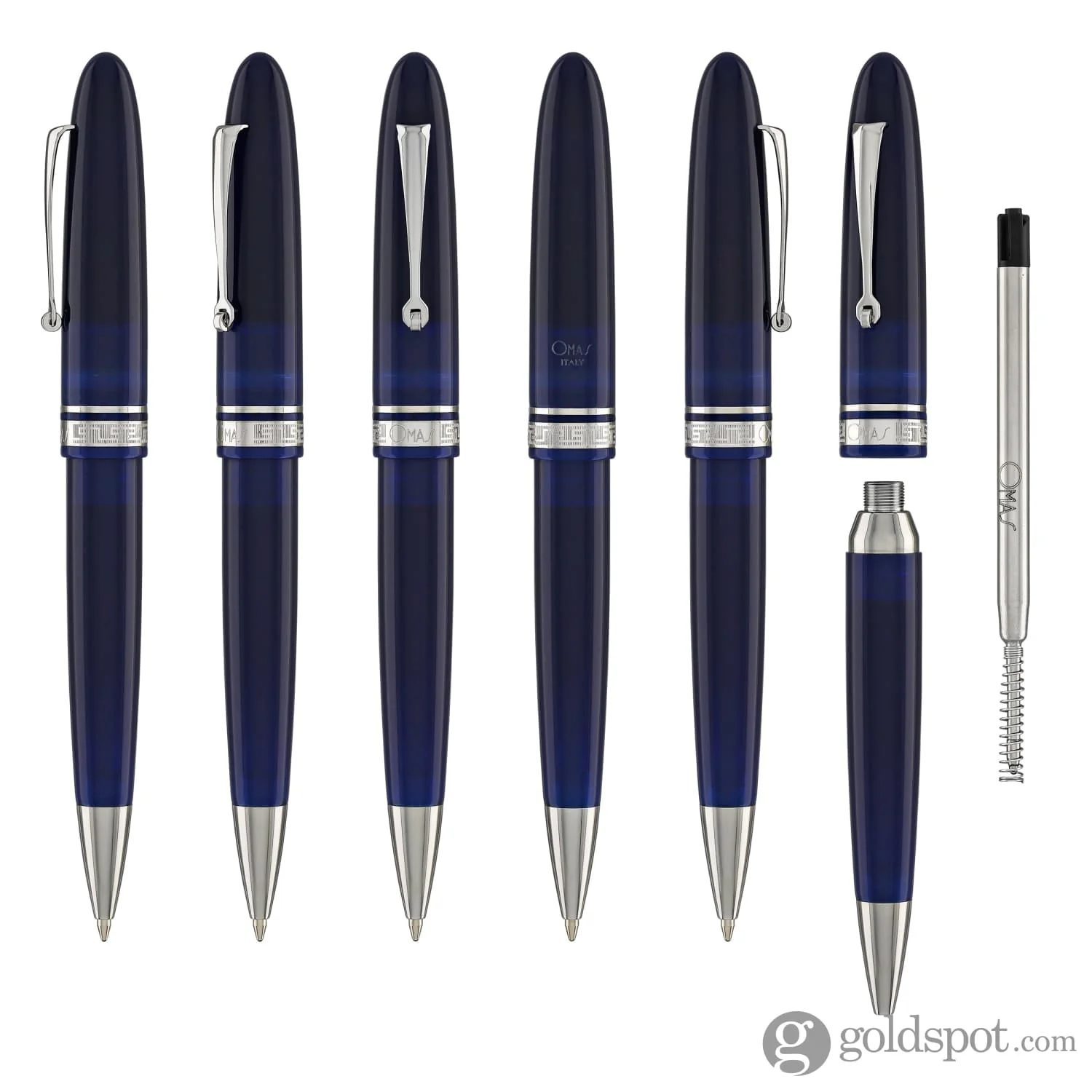 Omas Ogiva Ballpoint Pen in Blu with Silver Trim - Image 6