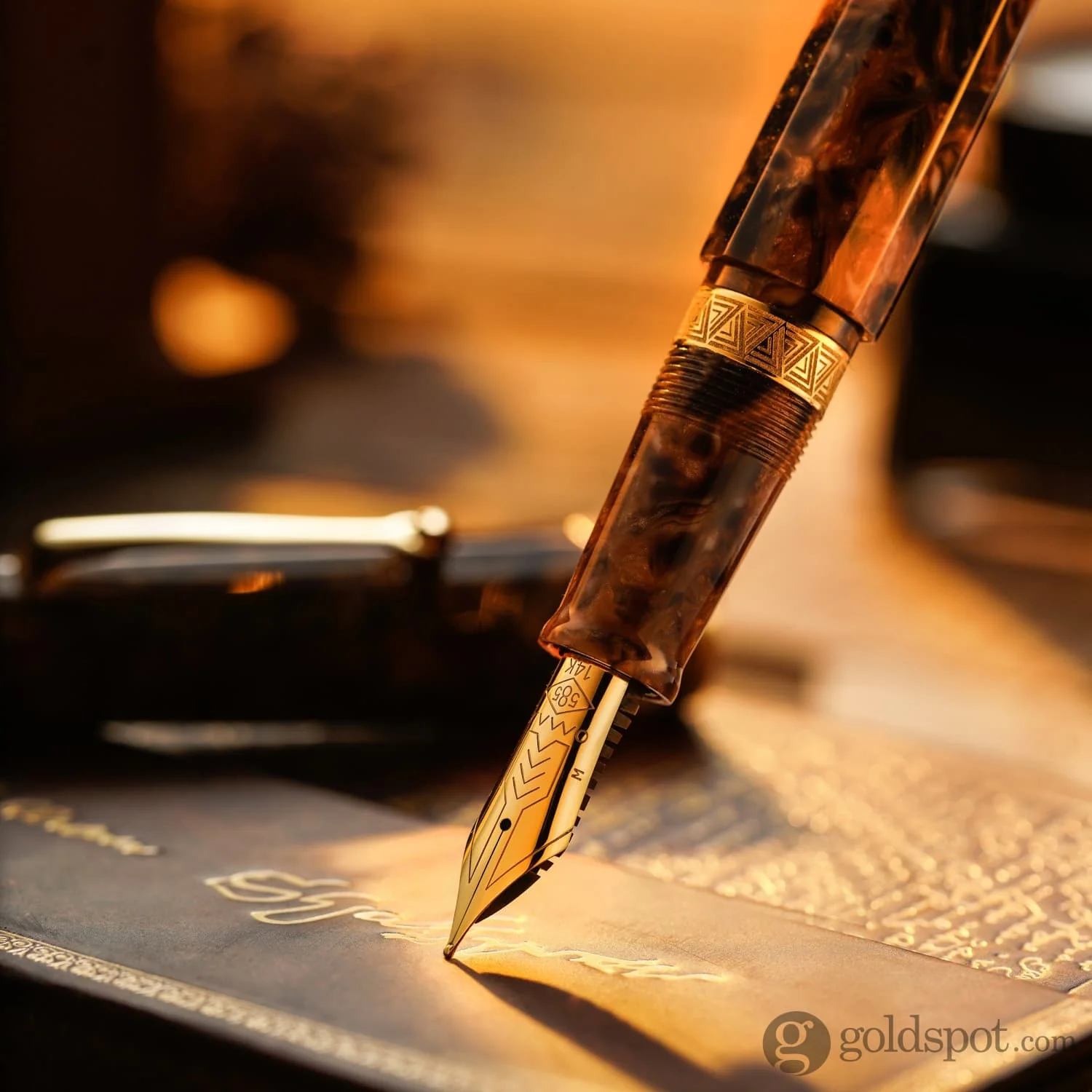 Omas Paragon Fountain Pen in Blue Saffron with Gold Trim - Image 10