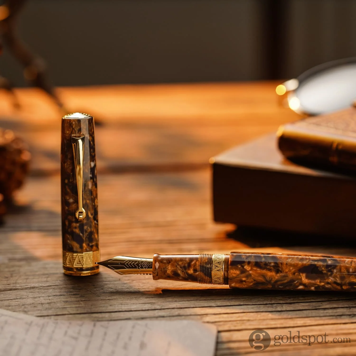 Omas Paragon Fountain Pen in Blue Saffron with Gold Trim - Image 11