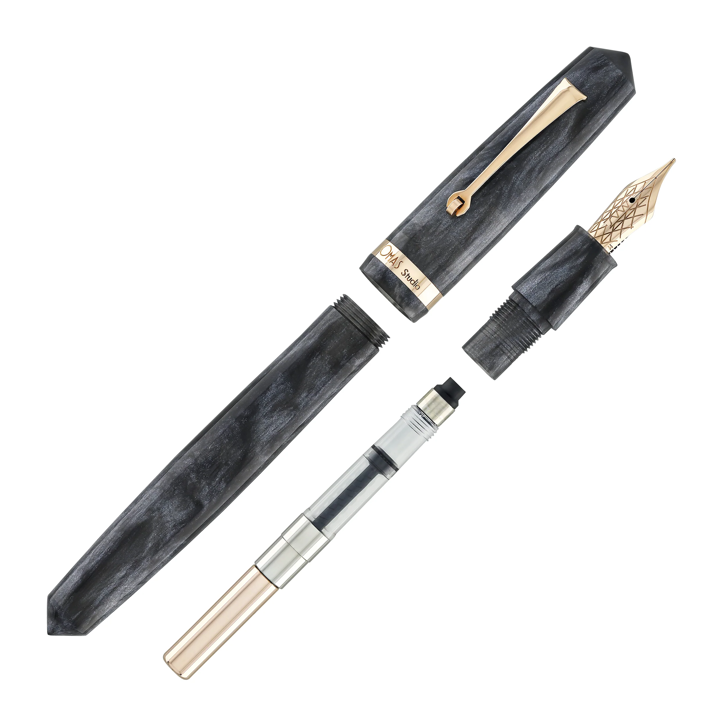 OMAS Studio Fountain Pen in Grigio Luminoso with Rose Gold Trim - Image 8