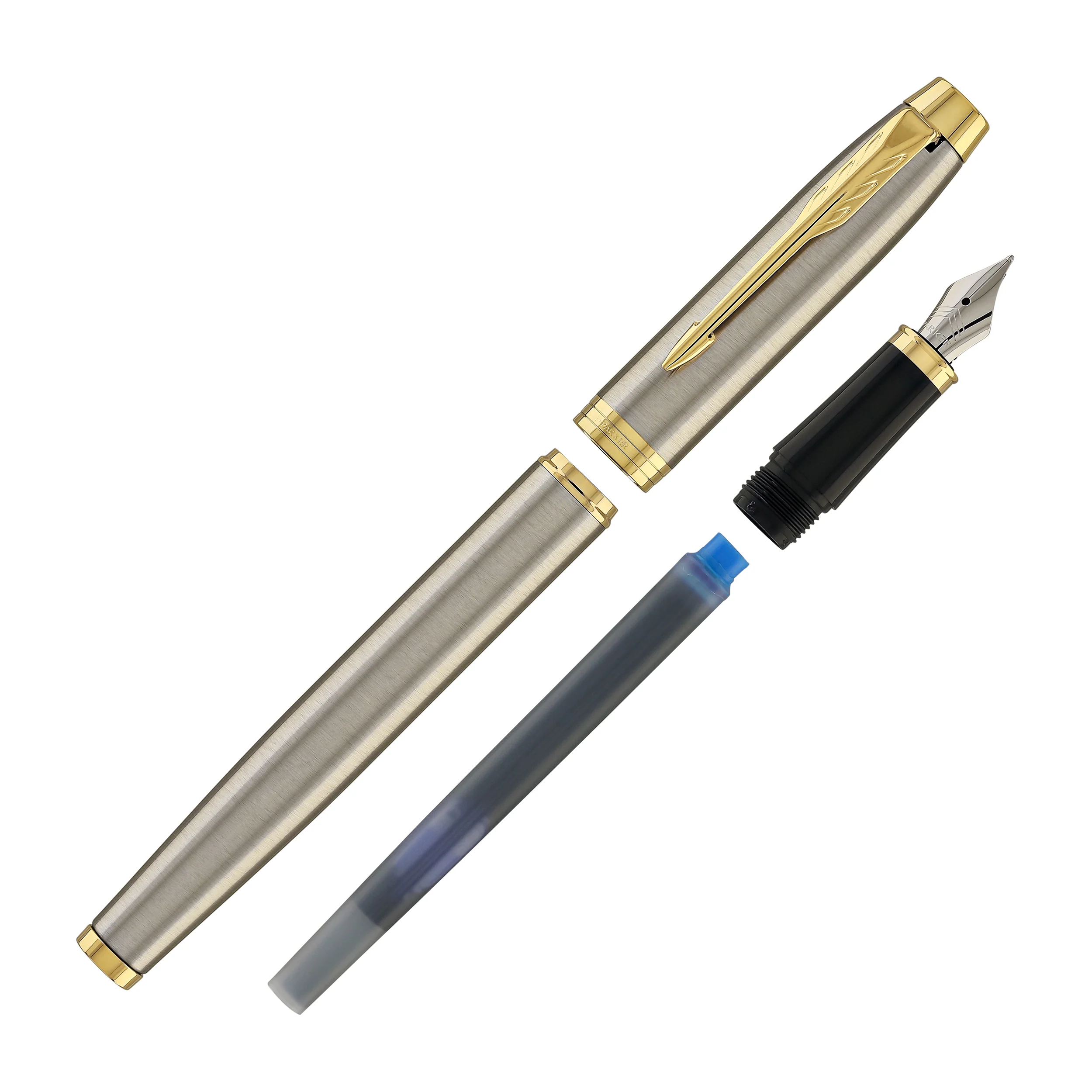 Parker IM Fountain Pen in Brushed Metal with Gold Trim - Fine Point - Image 7