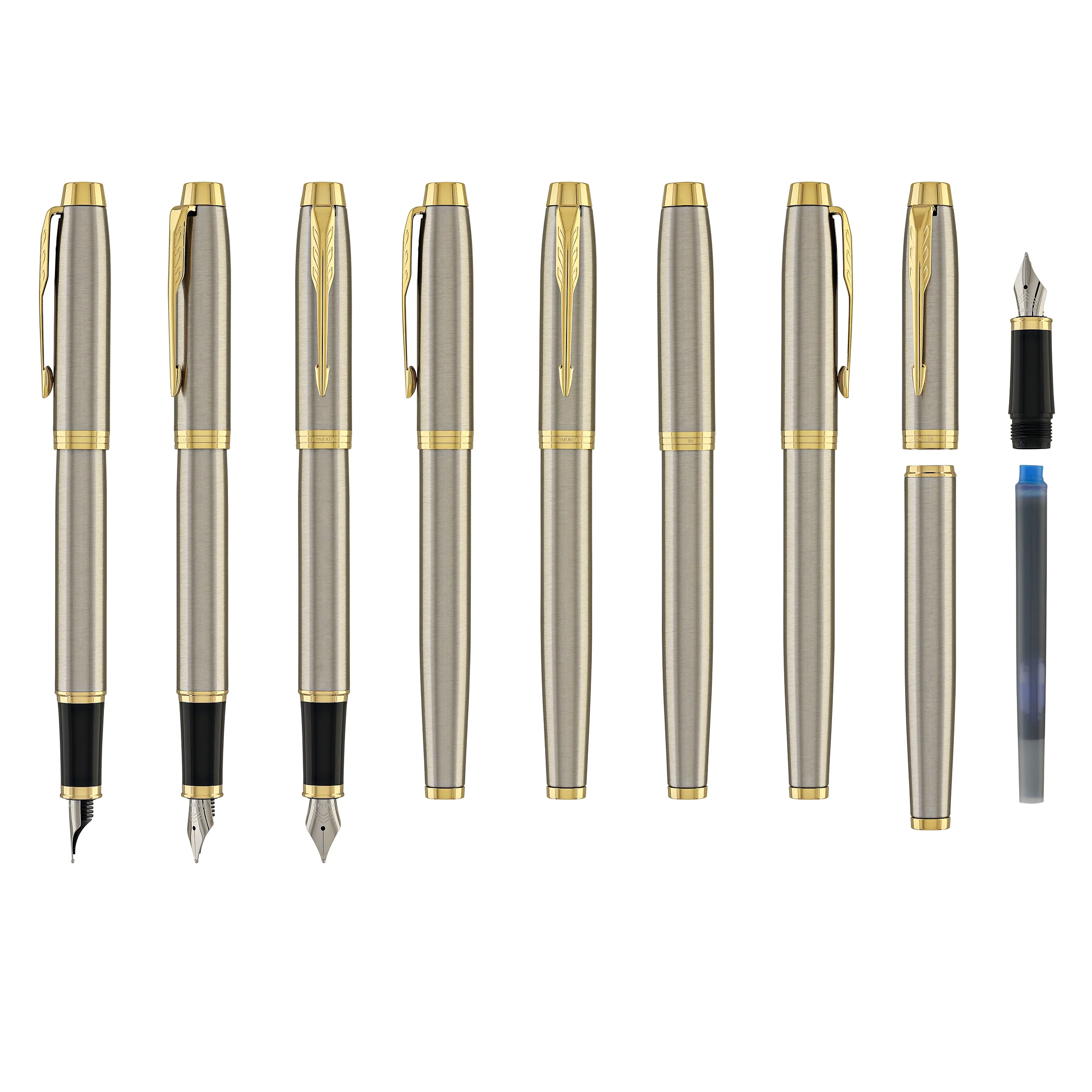 Parker IM Fountain Pen in Brushed Metal with Gold Trim - Fine Point - Image 8