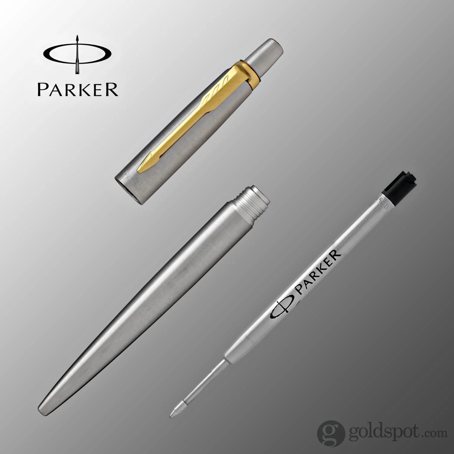 Parker Jotter Ballpoint Pen in Stainless Steel with Gold Trim - Giftboxed - Image 3