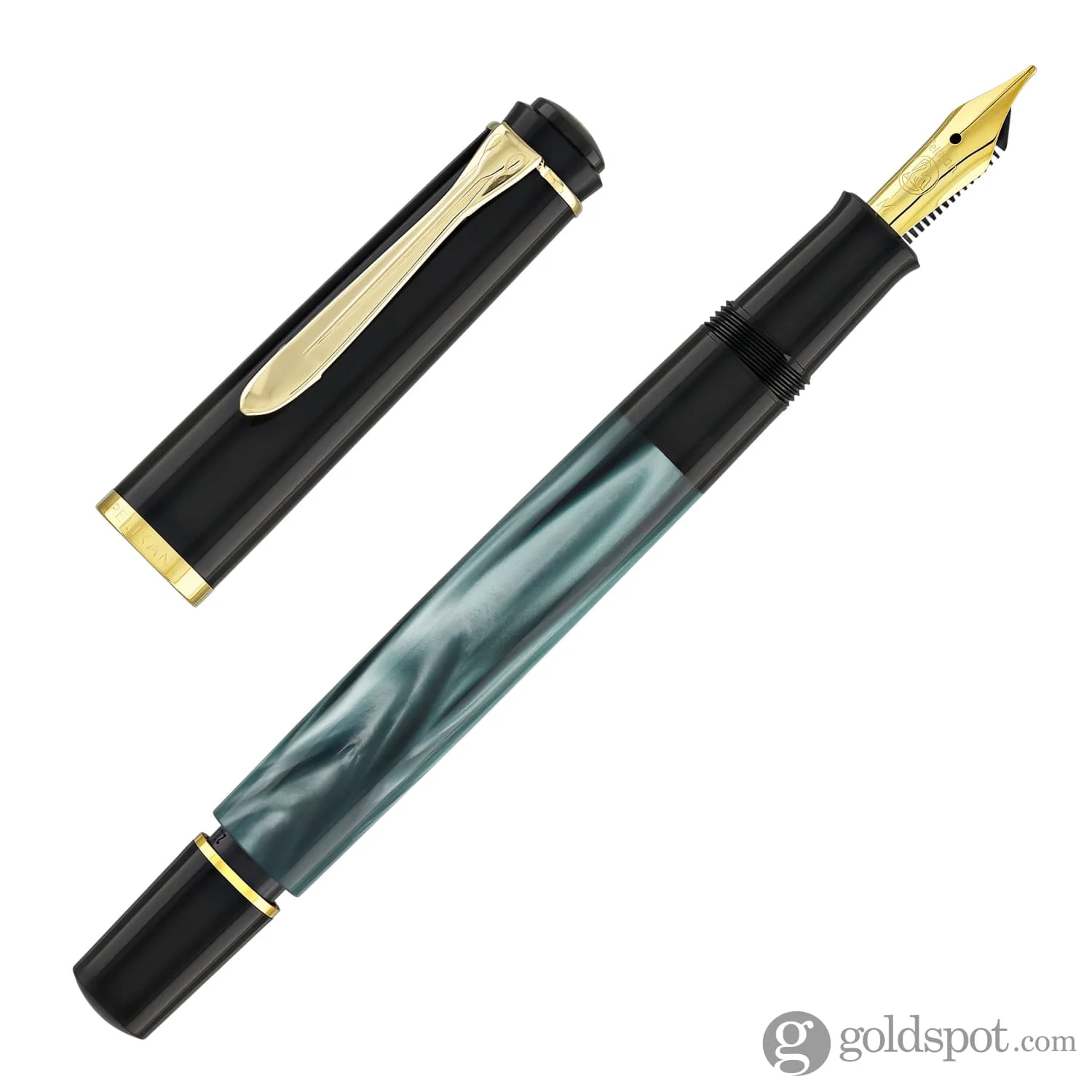 Pelikan M200 Series Fountain Pen in Green Marble with Gold Trim - Image 7