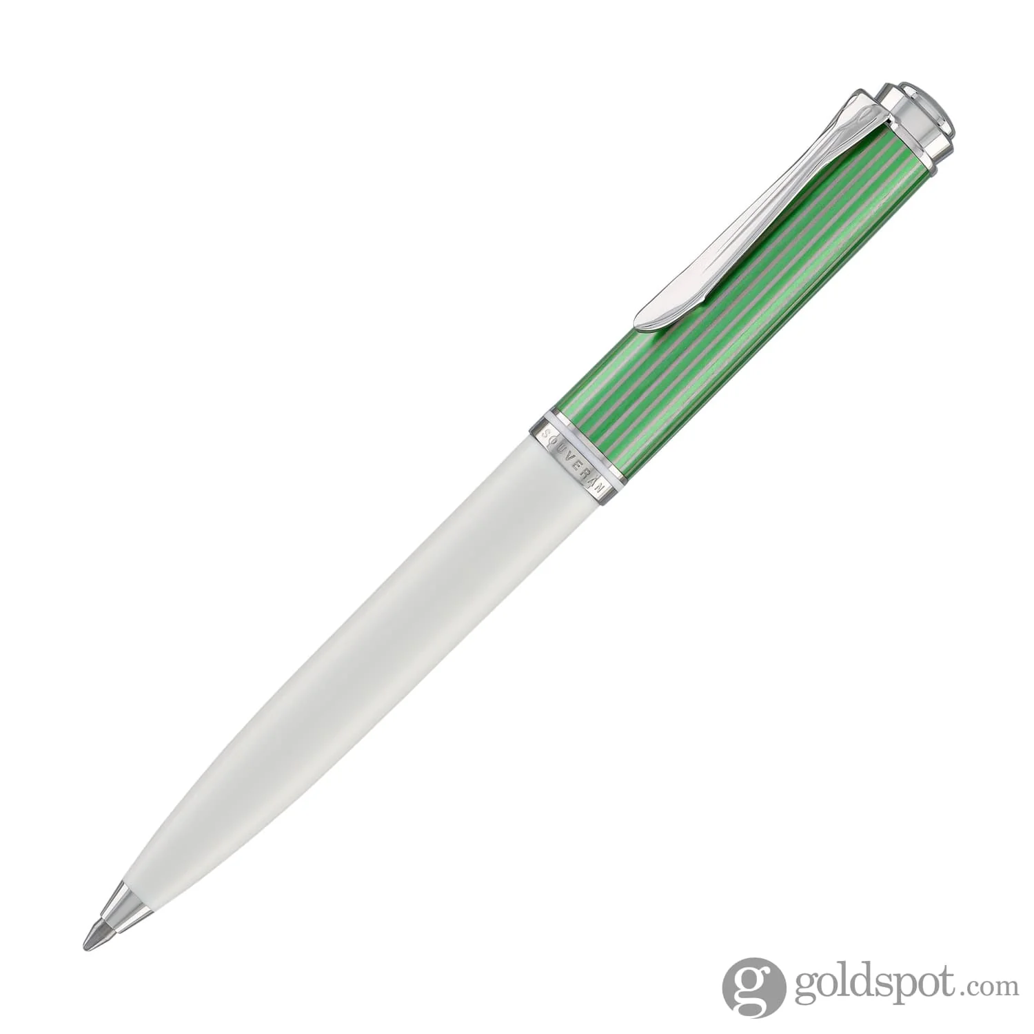 Pelikan Souveran 605 Ballpoint Pen in Green & White with Silver Trim - Image 2
