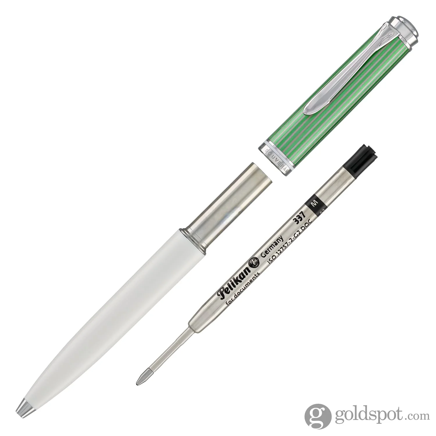 Pelikan Souveran 605 Ballpoint Pen in Green & White with Silver Trim - Image 5