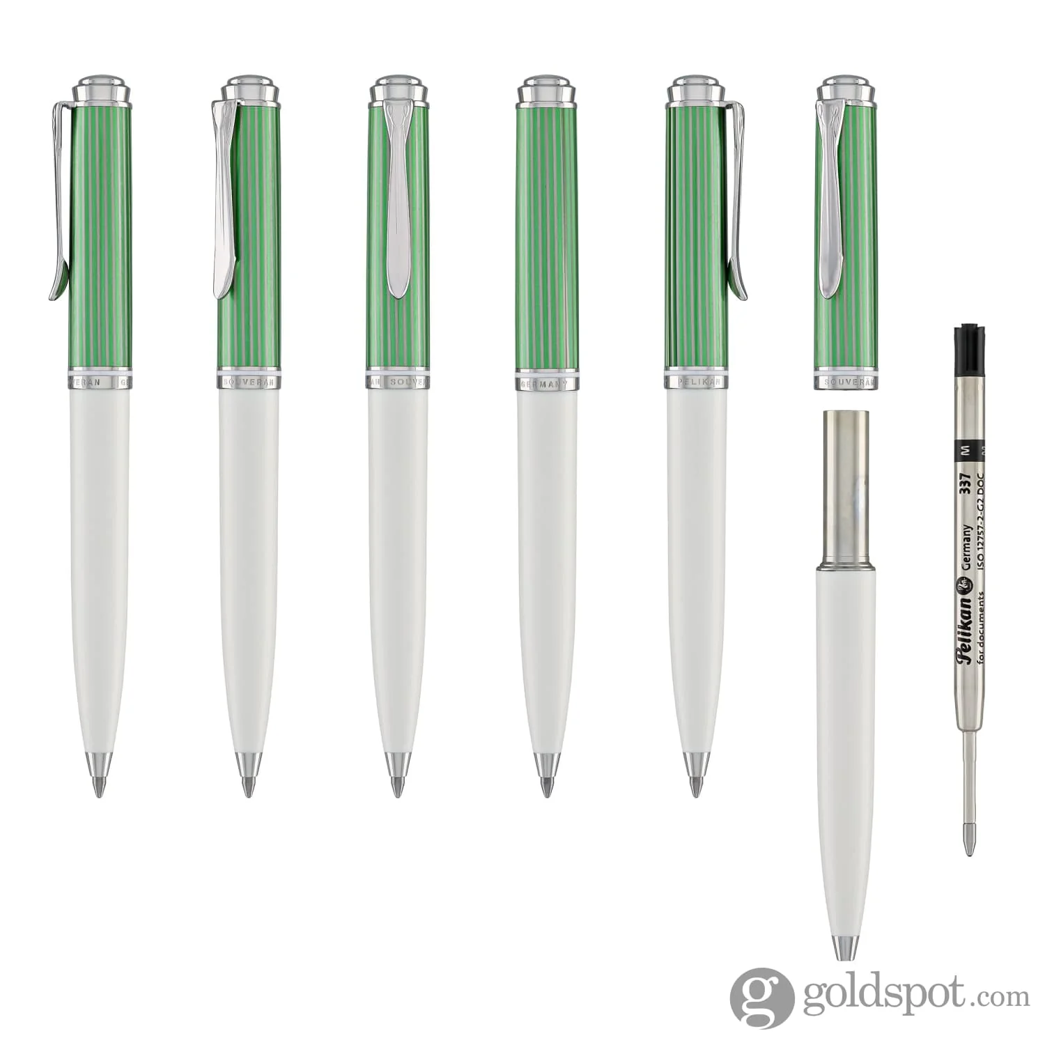 Pelikan Souveran 605 Ballpoint Pen in Green & White with Silver Trim - Image 6