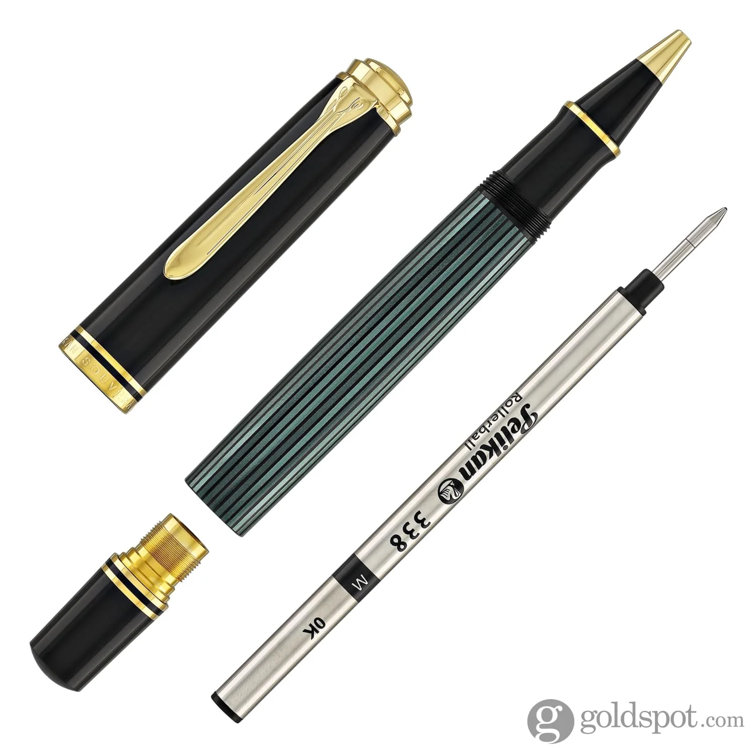 Pelikan Souveran R800 Rollerball Pen in Black & Green with Gold Trim - Image 7