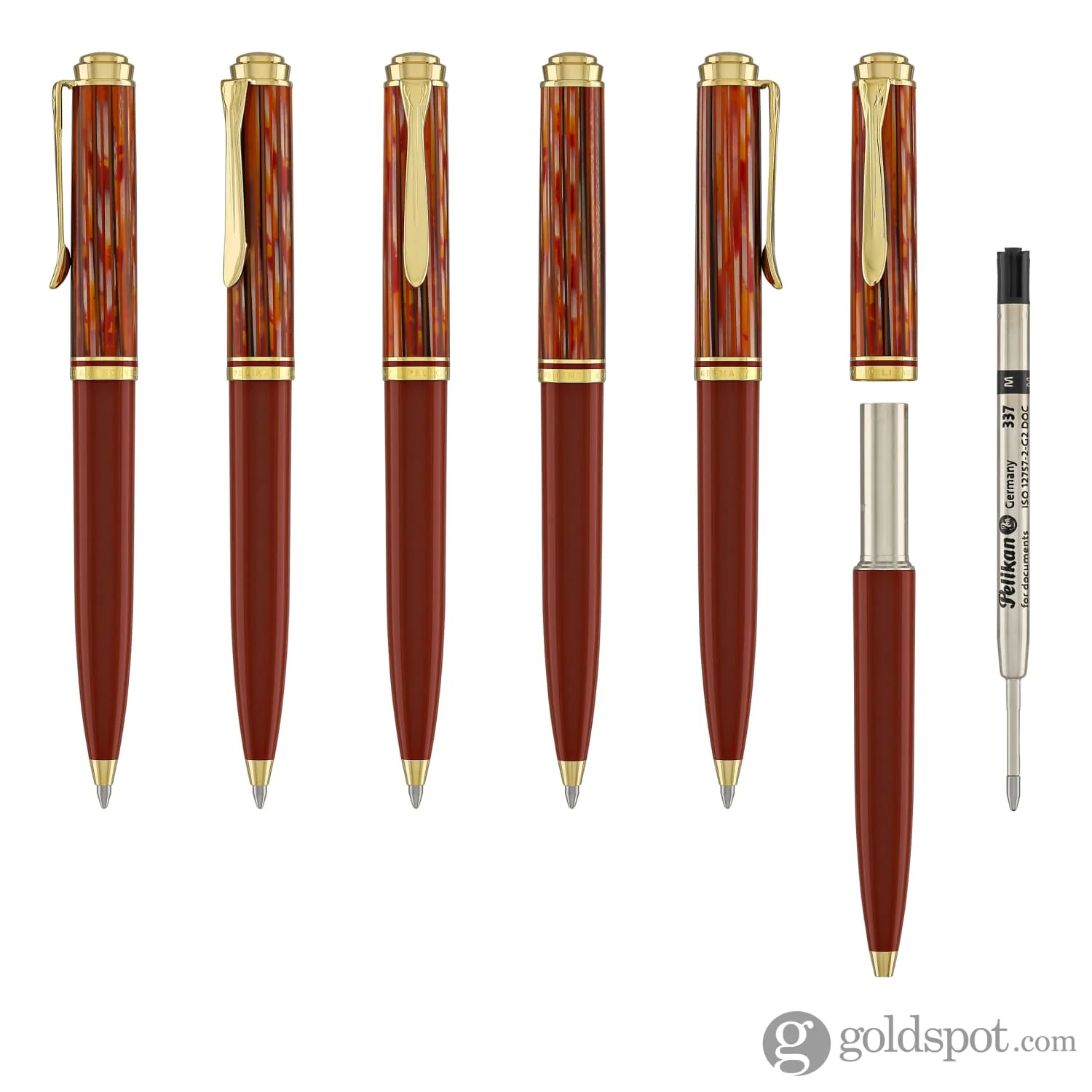 Pelikan Souveran K600 Ballpoint Pen in Tortoiseshell & Red with Gold Trim - Image 6