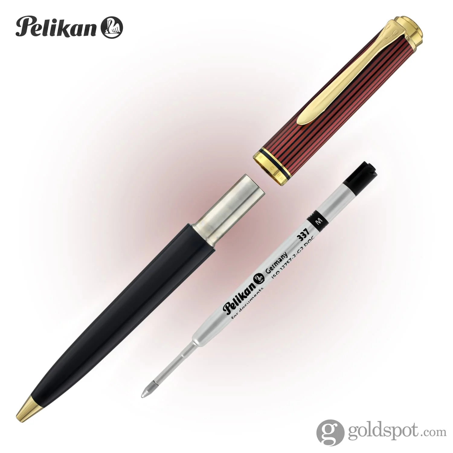Pelikan Souveran K800 Ballpoint Pen in Black & Red with Gold Trim - Image 6