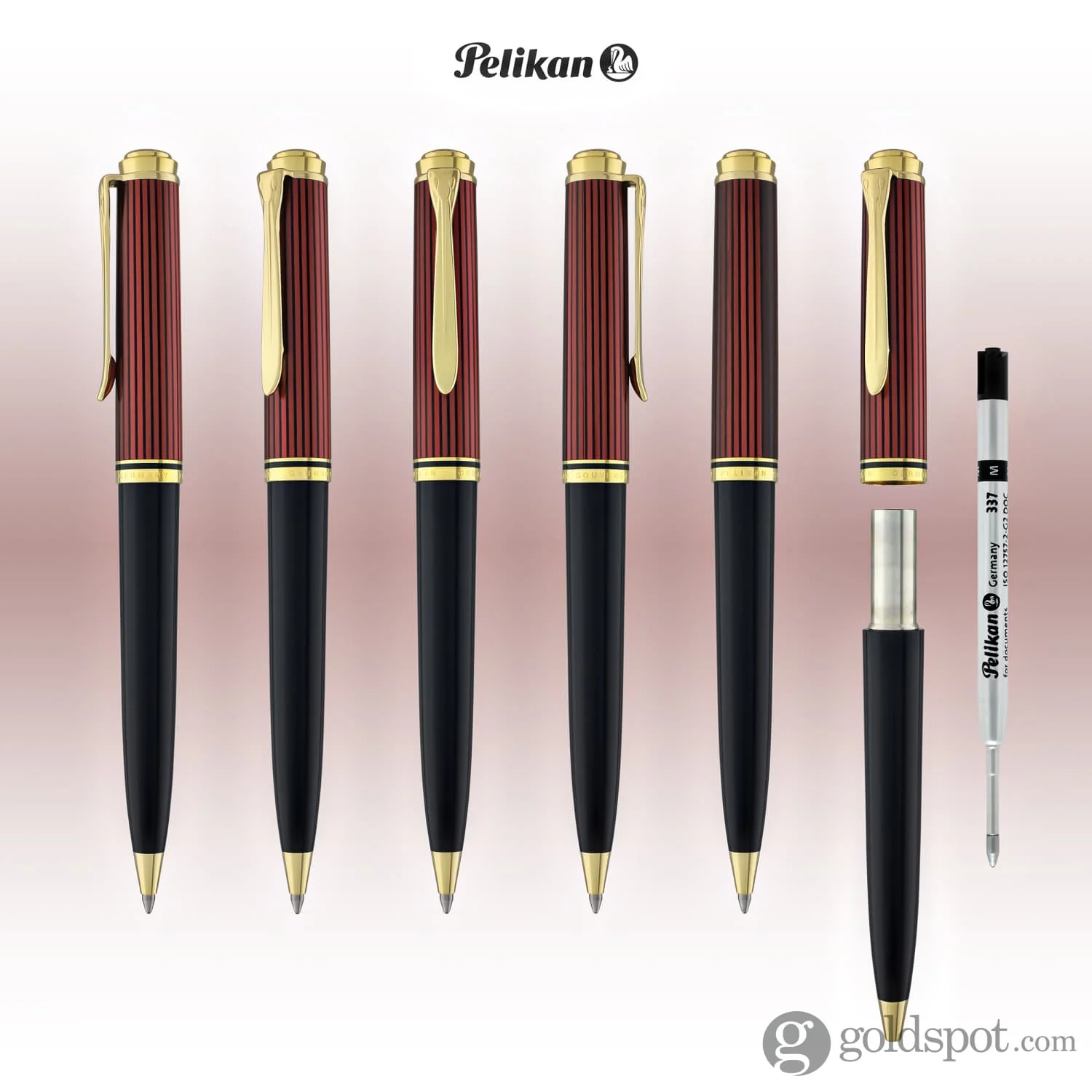 Pelikan Souveran K800 Ballpoint Pen in Black & Red with Gold Trim - Image 7