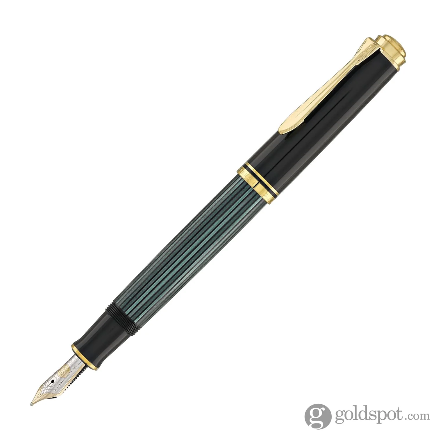 Pelikan Souveran M600 Fountain Pen in Black & Green with Gold Trim - 14K Gold - Image 2