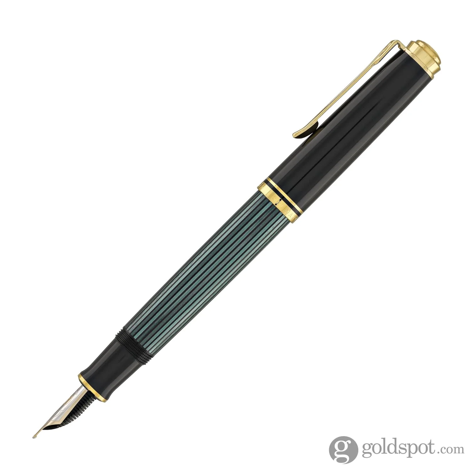 Pelikan Souveran M600 Fountain Pen in Black & Green with Gold Trim - 14K Gold - Image 3