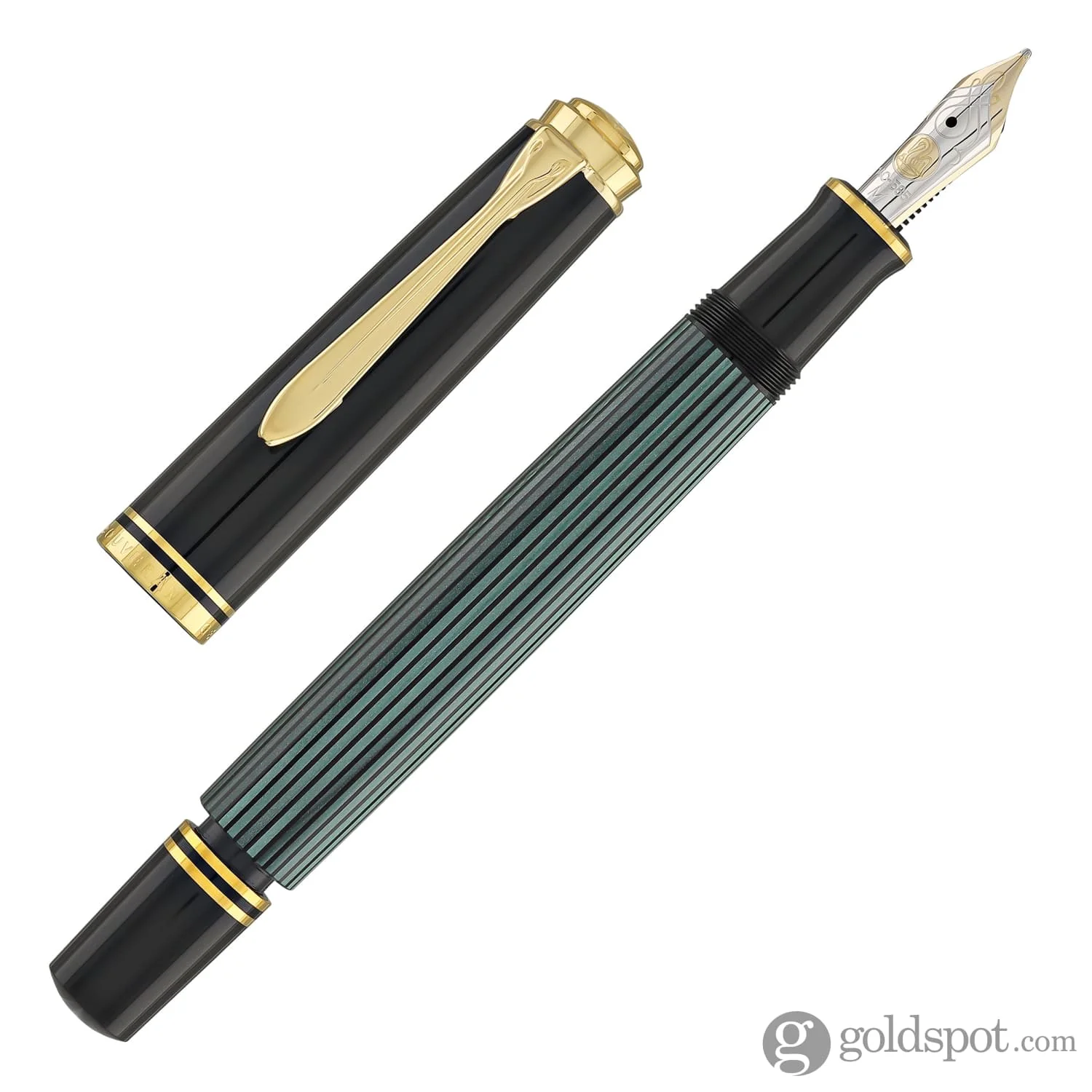 Pelikan Souveran M600 Fountain Pen in Black & Green with Gold Trim - 14K Gold - Image 7