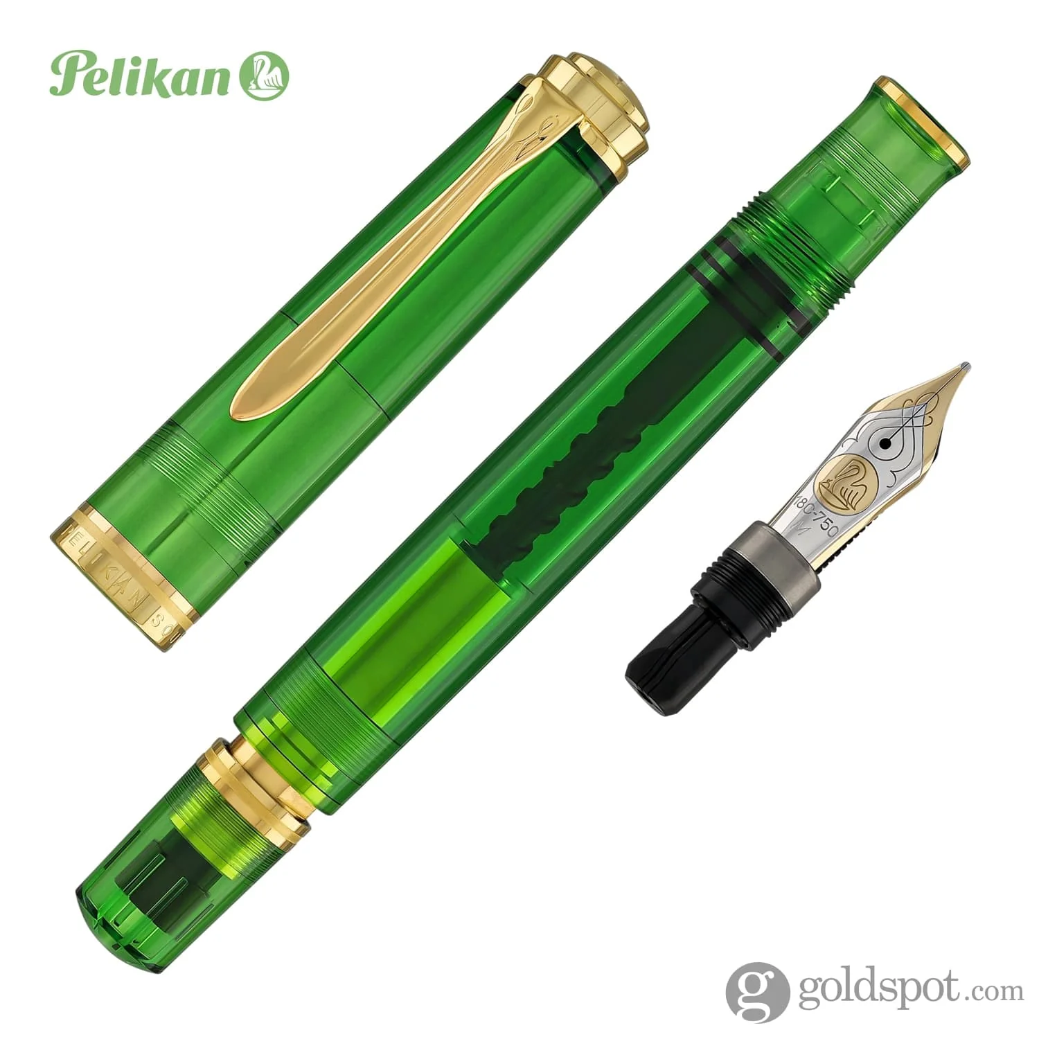Pelikan Souveran M800 Fountain Pen in Green Demonstrator with Gold Trim - 18K Gold - Image 7