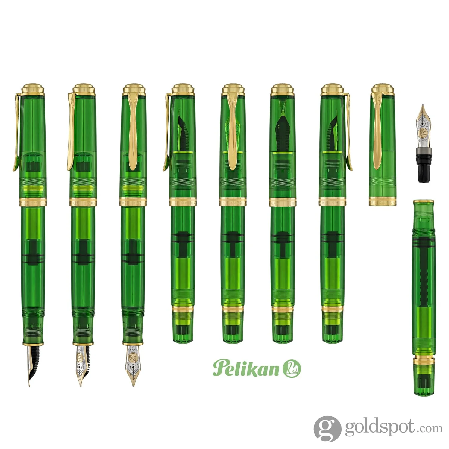 Pelikan Souveran M800 Fountain Pen in Green Demonstrator with Gold Trim - 18K Gold - Image 8