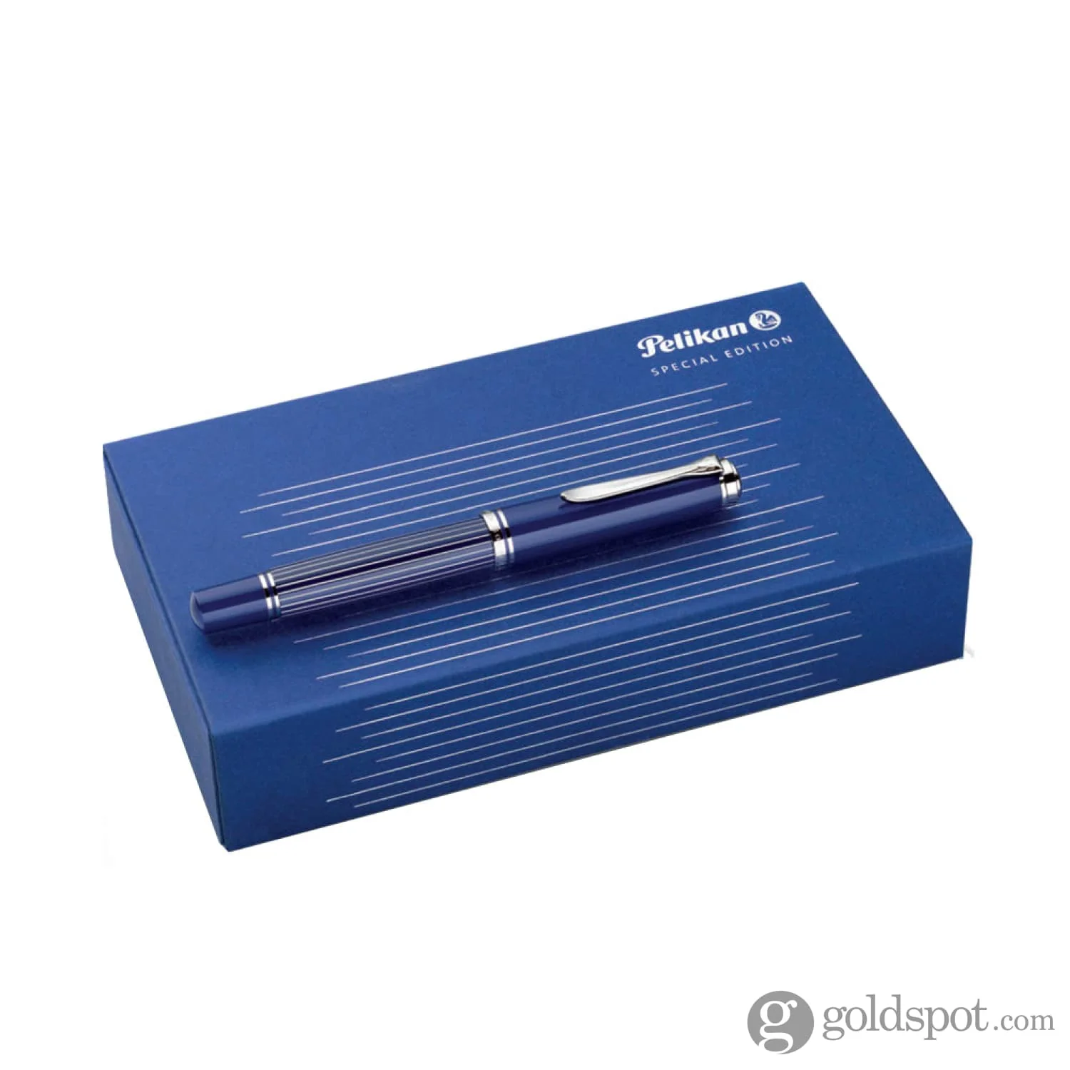 Pelikan Souveran M815 Fountain Pen in Metal Striped Blue with Silver Trim - 18K Gold - Image 2
