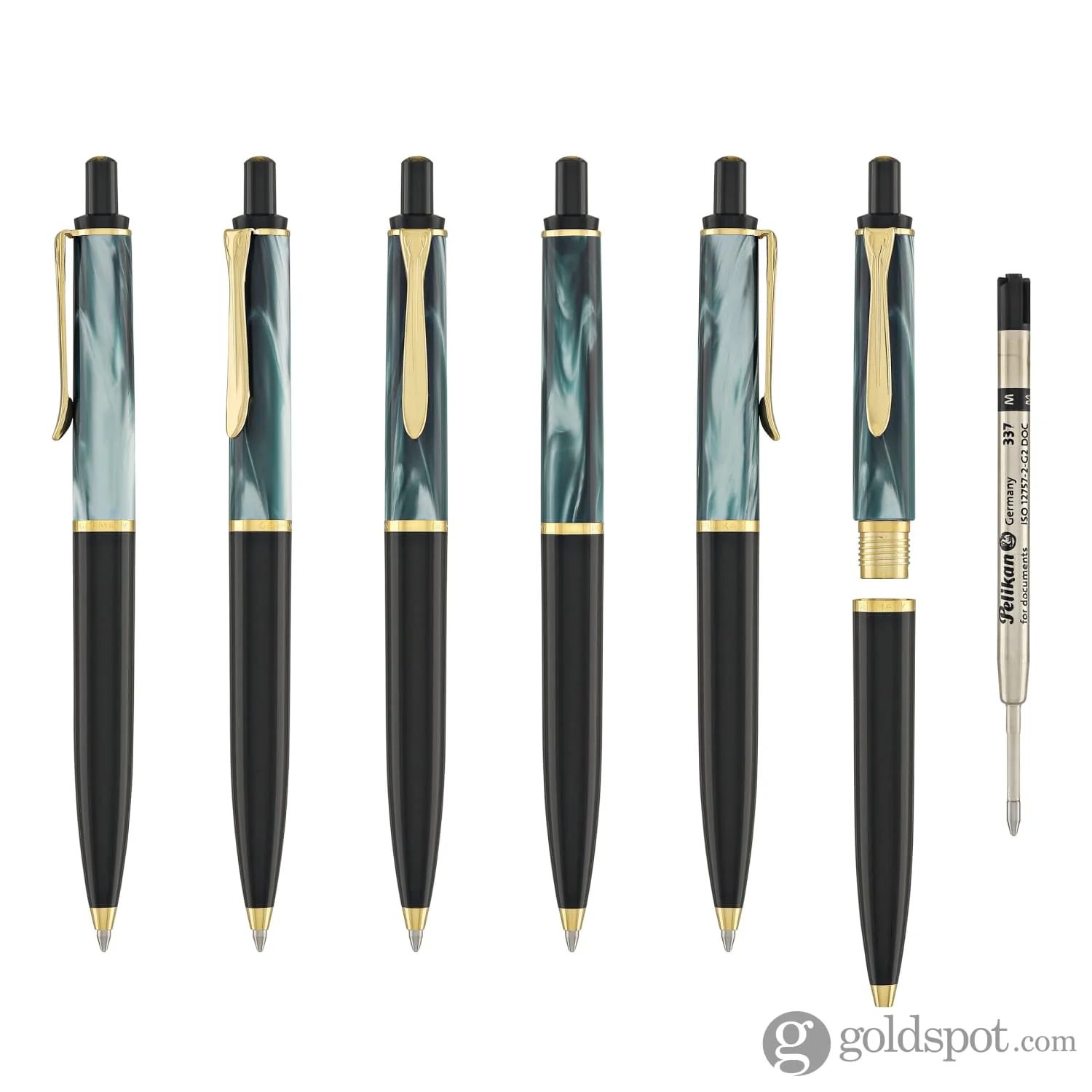 Pelikan K200 Series Ballpoint Pen in Green Marbled with Gold Trim - Image 6
