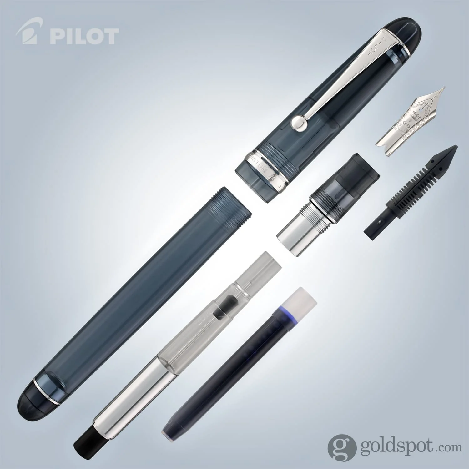 Pilot Custom 74 Fountain Pen in Blue Stone with Silver Trim - 14kt Gold - Image 7