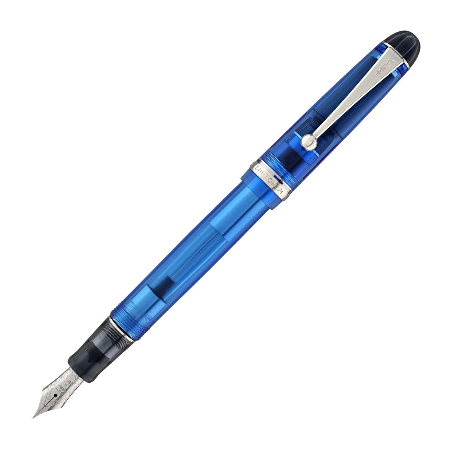 Pilot Custom 74 Fountain Pen in Blue with Silver Trim - 14K Gold