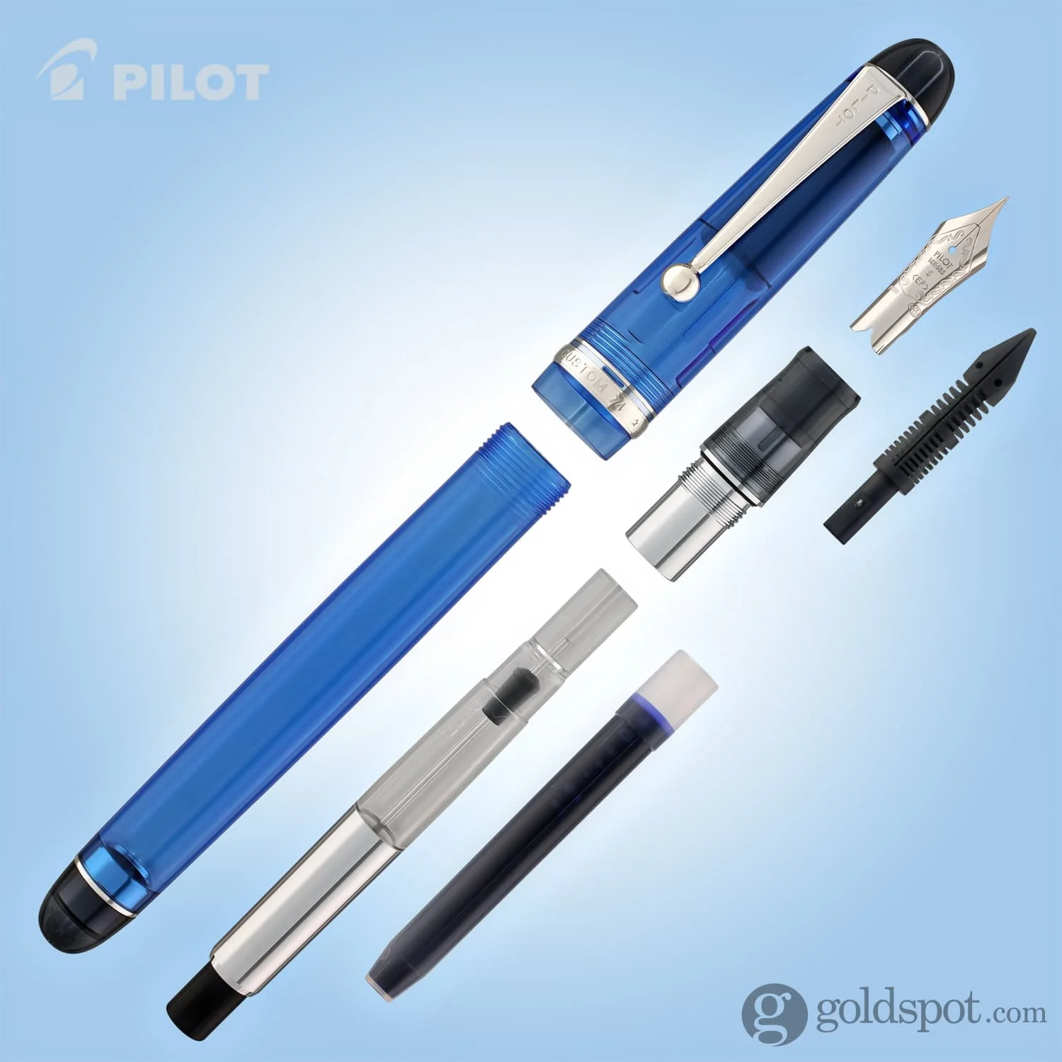 Pilot Custom 74 Fountain Pen in Blue with Silver Trim - 14K Gold - Image 7