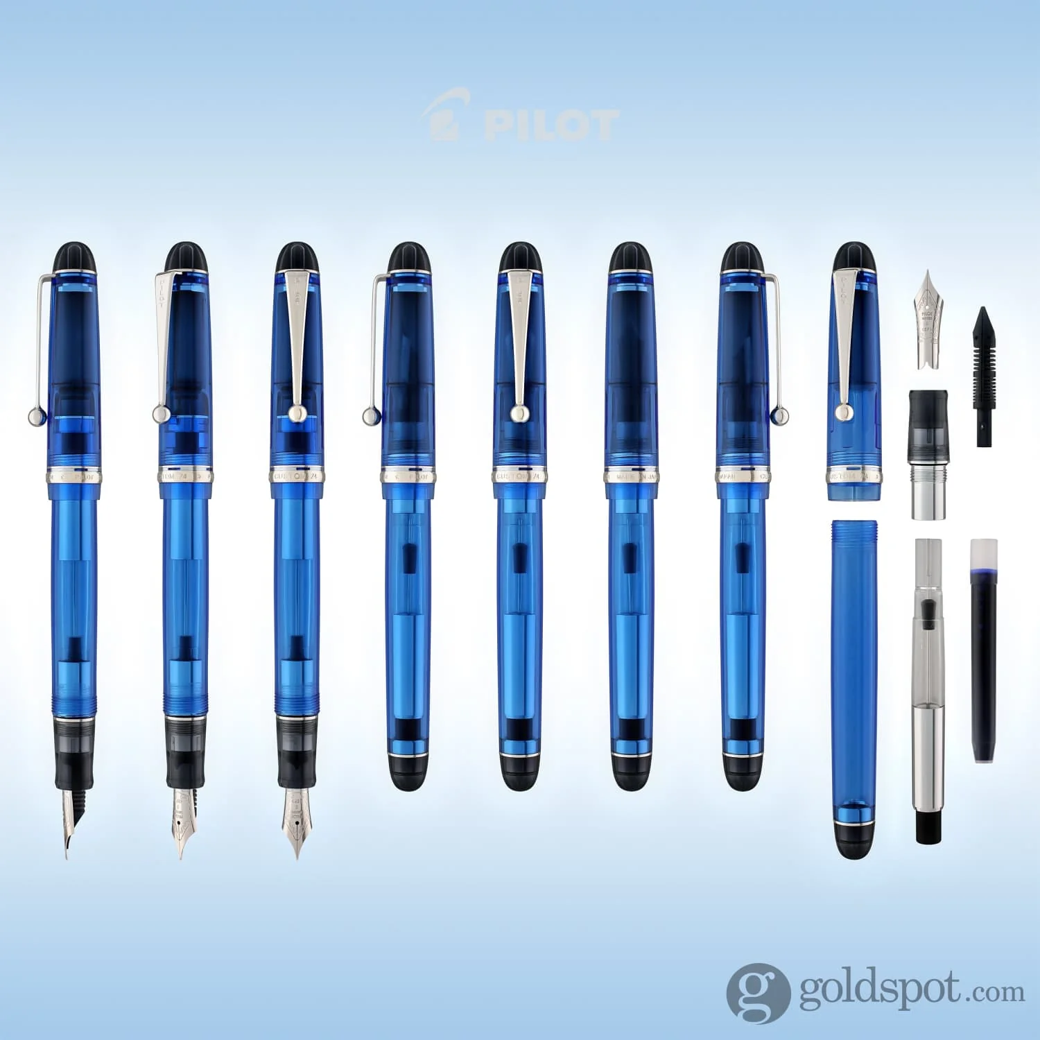 Pilot Custom 74 Fountain Pen in Blue with Silver Trim - 14K Gold - Image 8