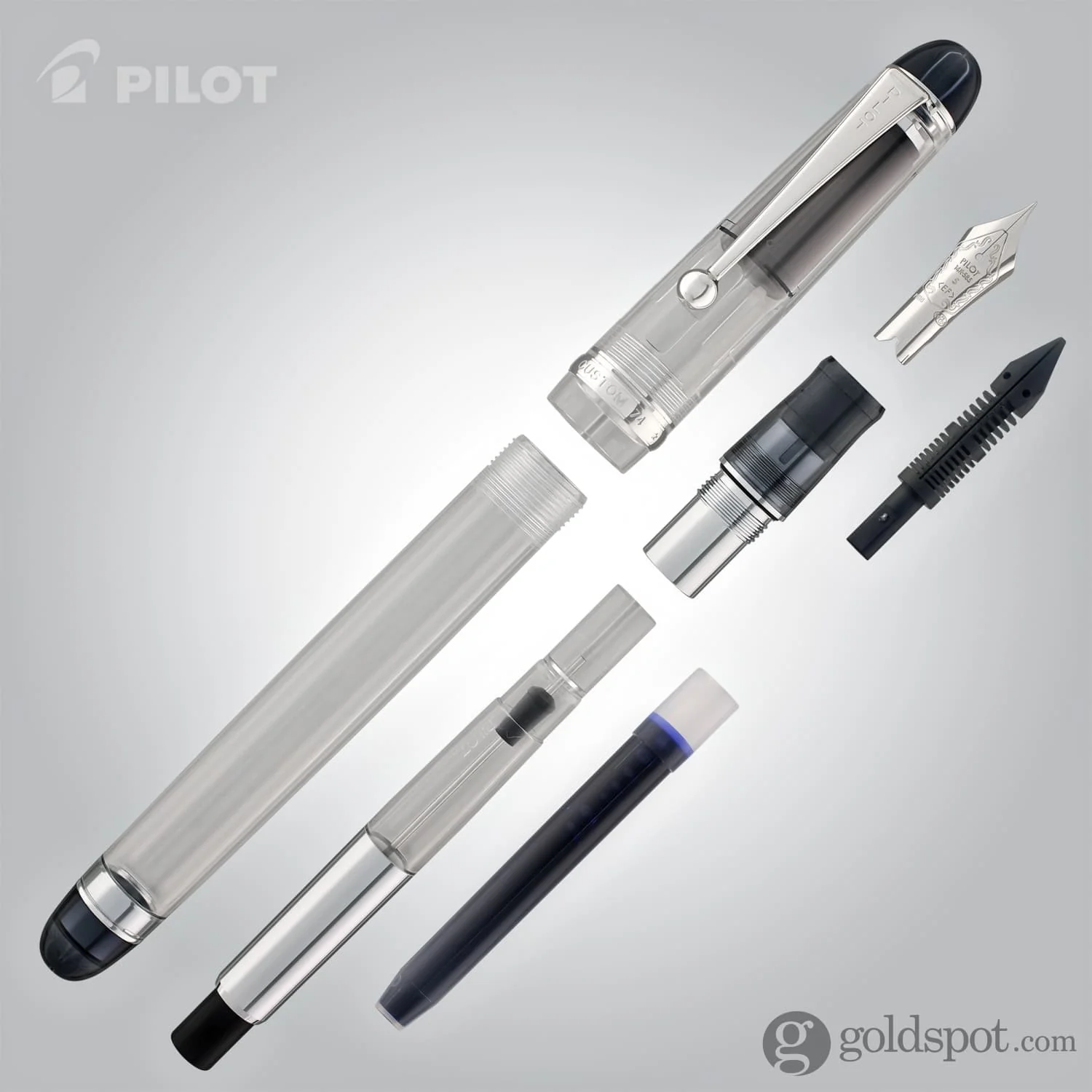 Pilot Custom 74 Fountain Pen in Clear with Silver Trim - 14K Gold - Image 7