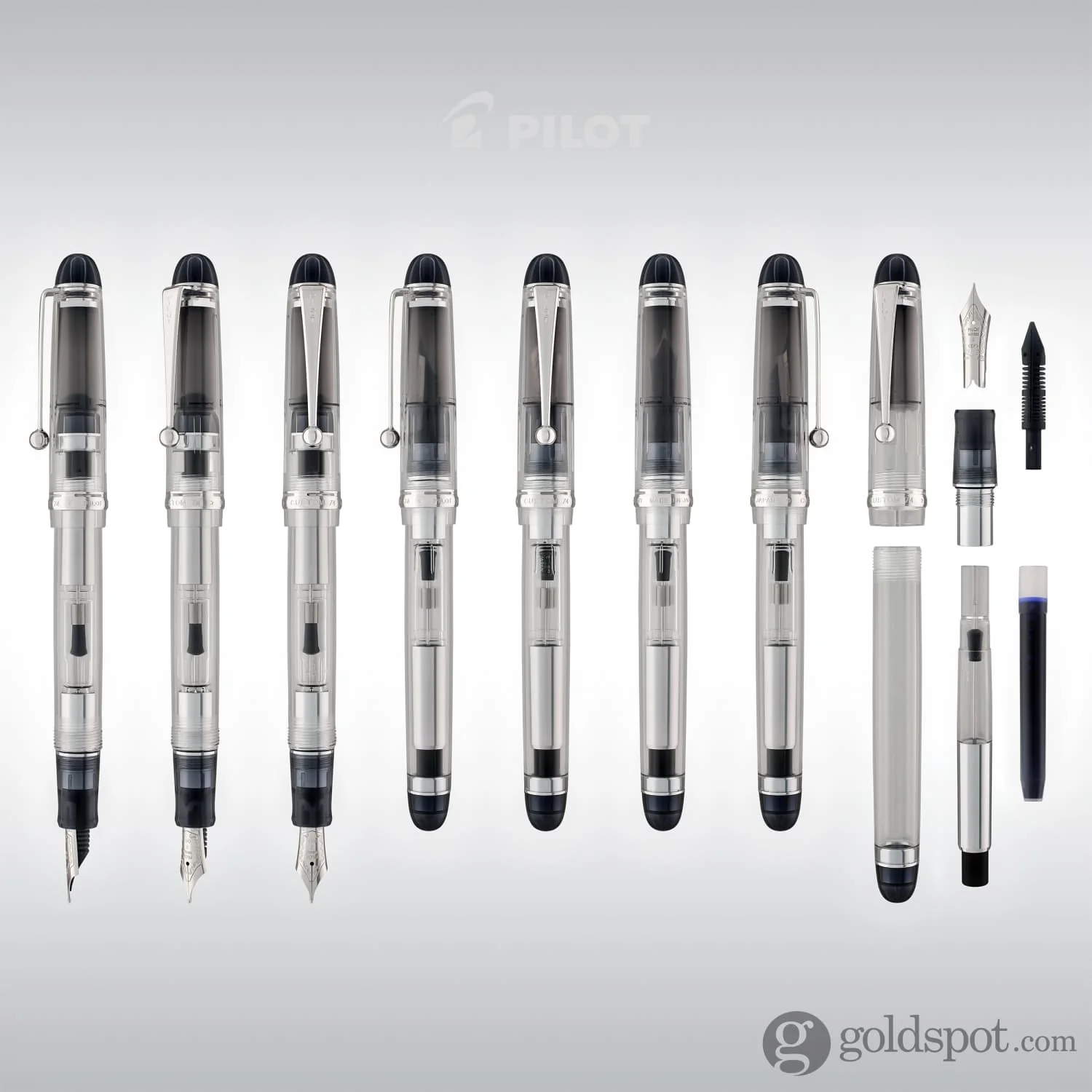 Pilot Custom 74 Fountain Pen in Clear with Silver Trim - 14K Gold - Image 8