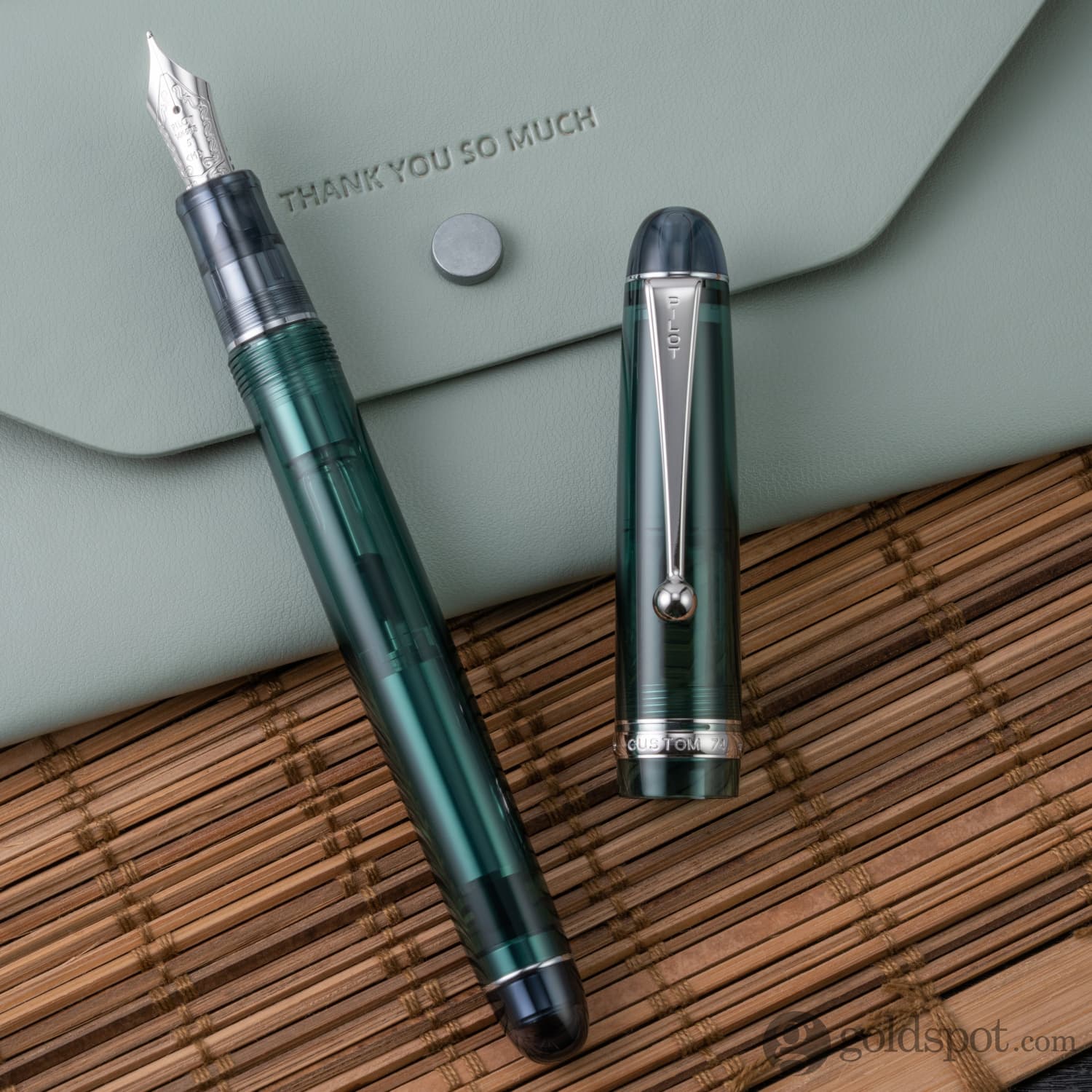 Pilot Custom 74 Fountain Pen in Forest Green with Silver Trim - 14kt Gold Nib - Image 10