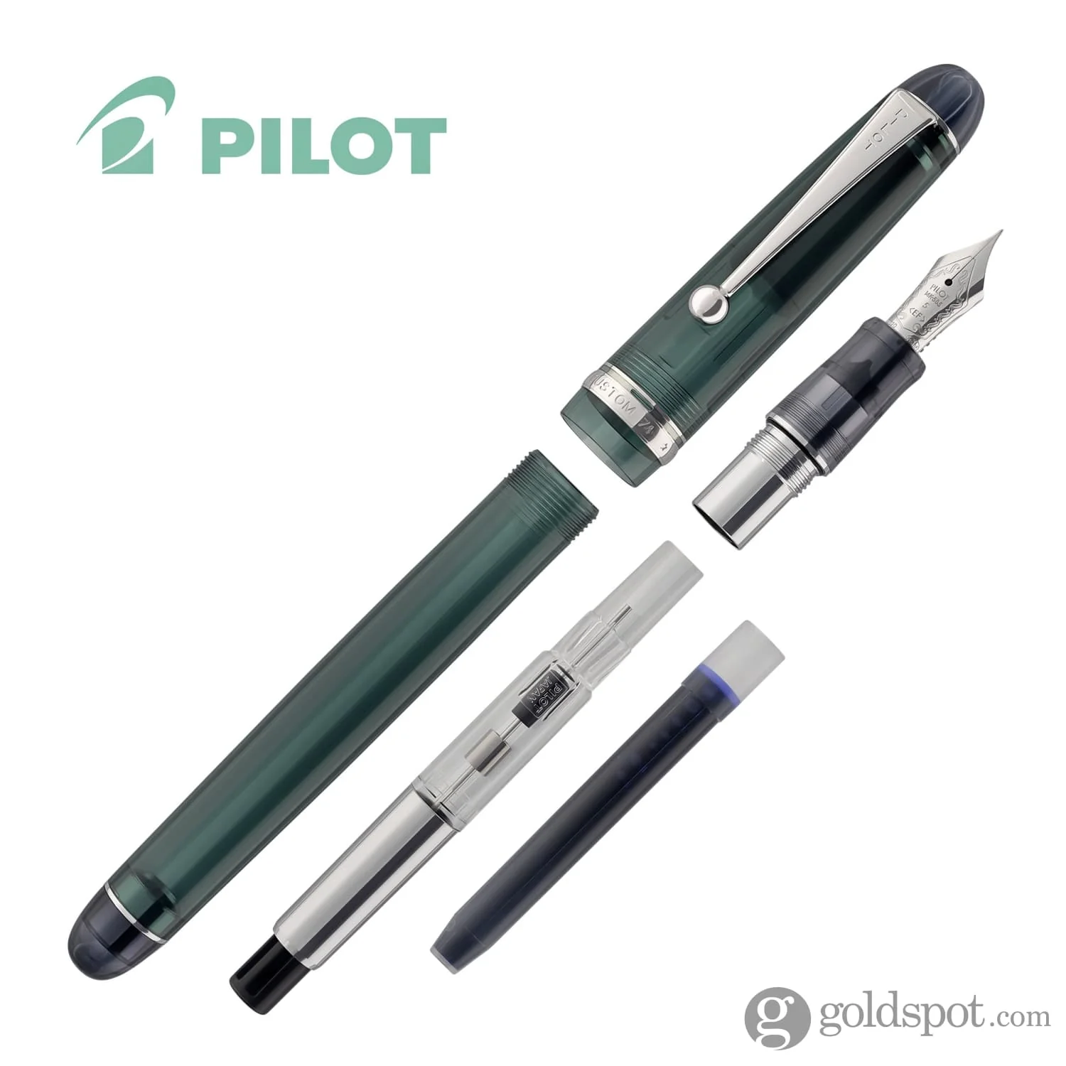 Pilot Custom 74 Fountain Pen in Forest Green with Silver Trim - 14kt Gold Nib - Image 7