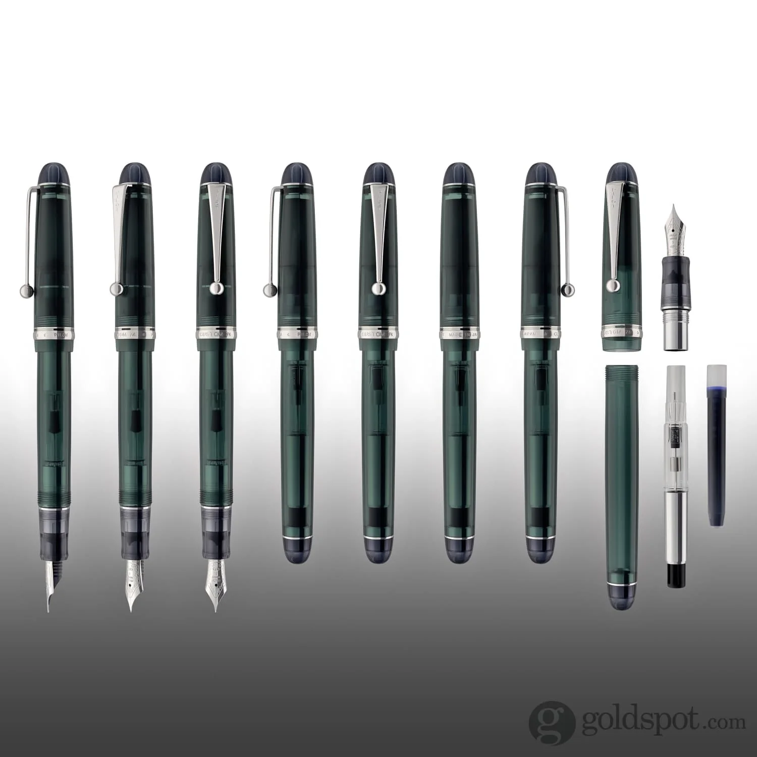 Pilot Custom 74 Fountain Pen in Forest Green with Silver Trim - 14kt Gold Nib - Image 8