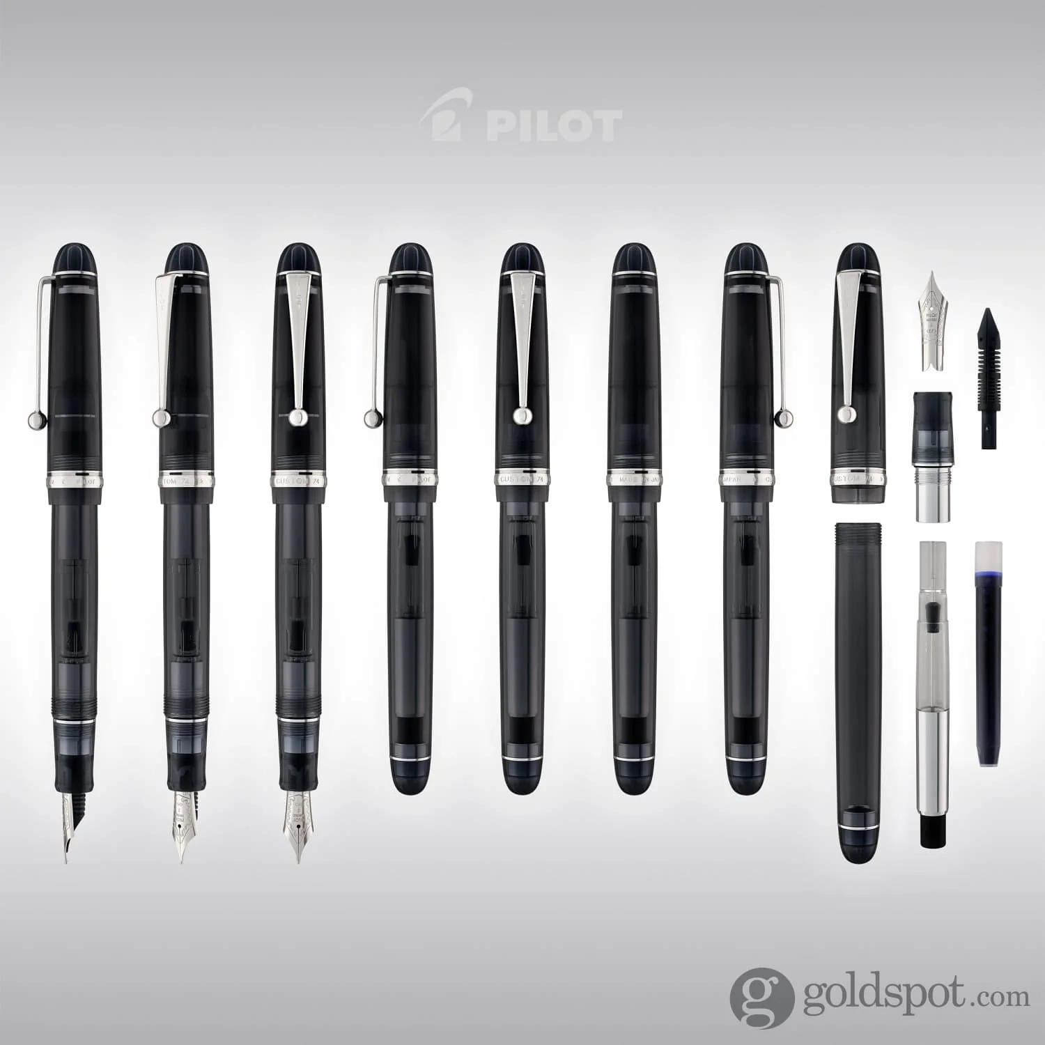 Pilot Custom 74 Fountain Pen in Smokey Black with Silver Trim - 14K Gold - Image 8